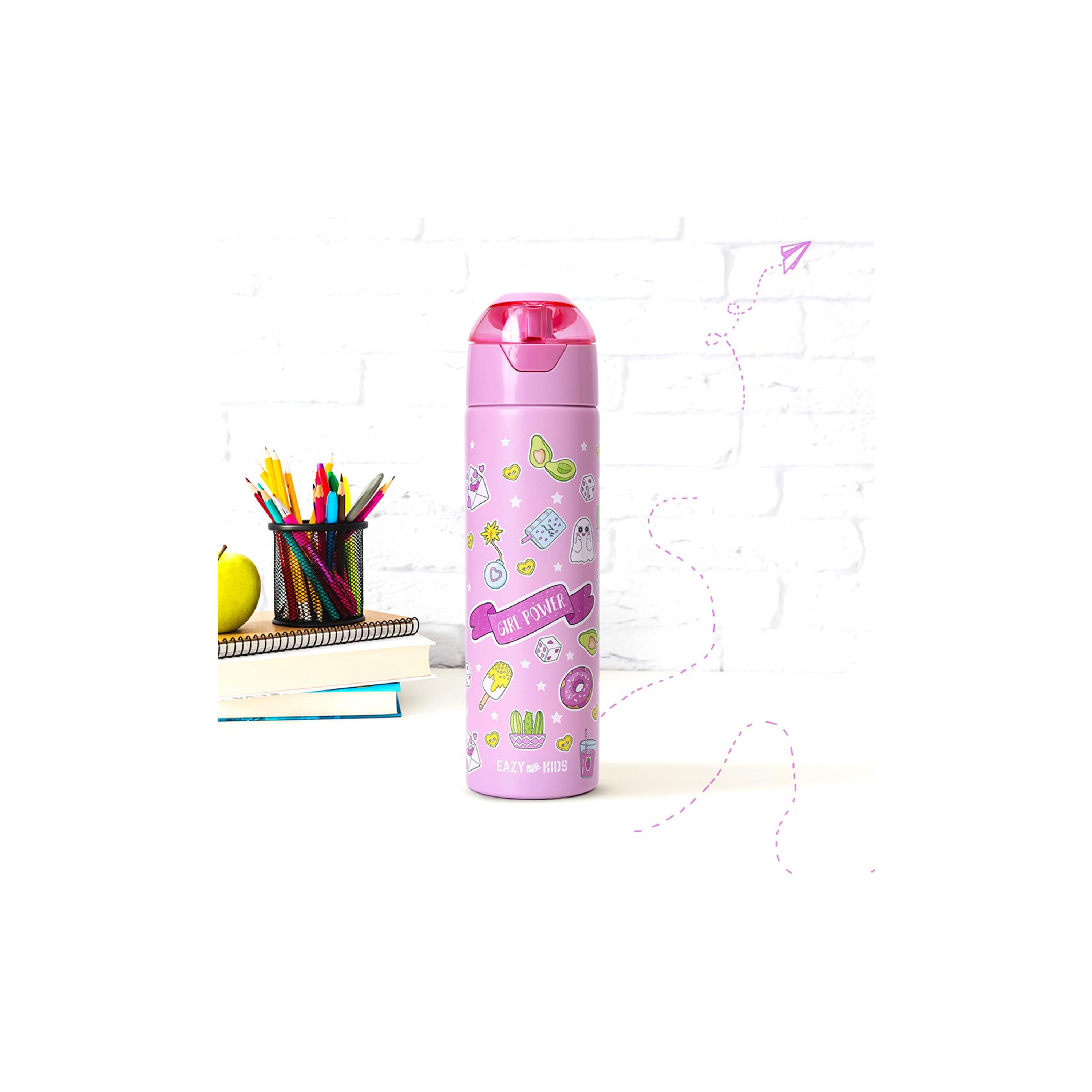 زجاجة مياه معزولة من الستانلس ستيل مع بخاخ من إيزي كيدز، زهري، 640 مل-school-waterbottles-image-3