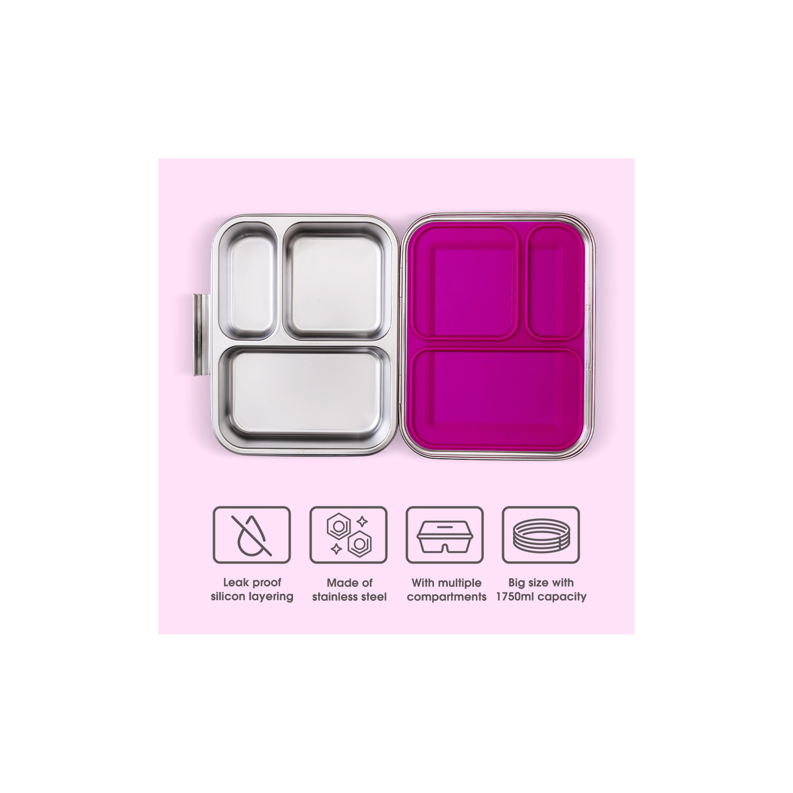 Eazy Kids 3 Compartment Bento Stainless Steel Lunch Box, 1750-school-lunchessentials-lunchboxes-image-5