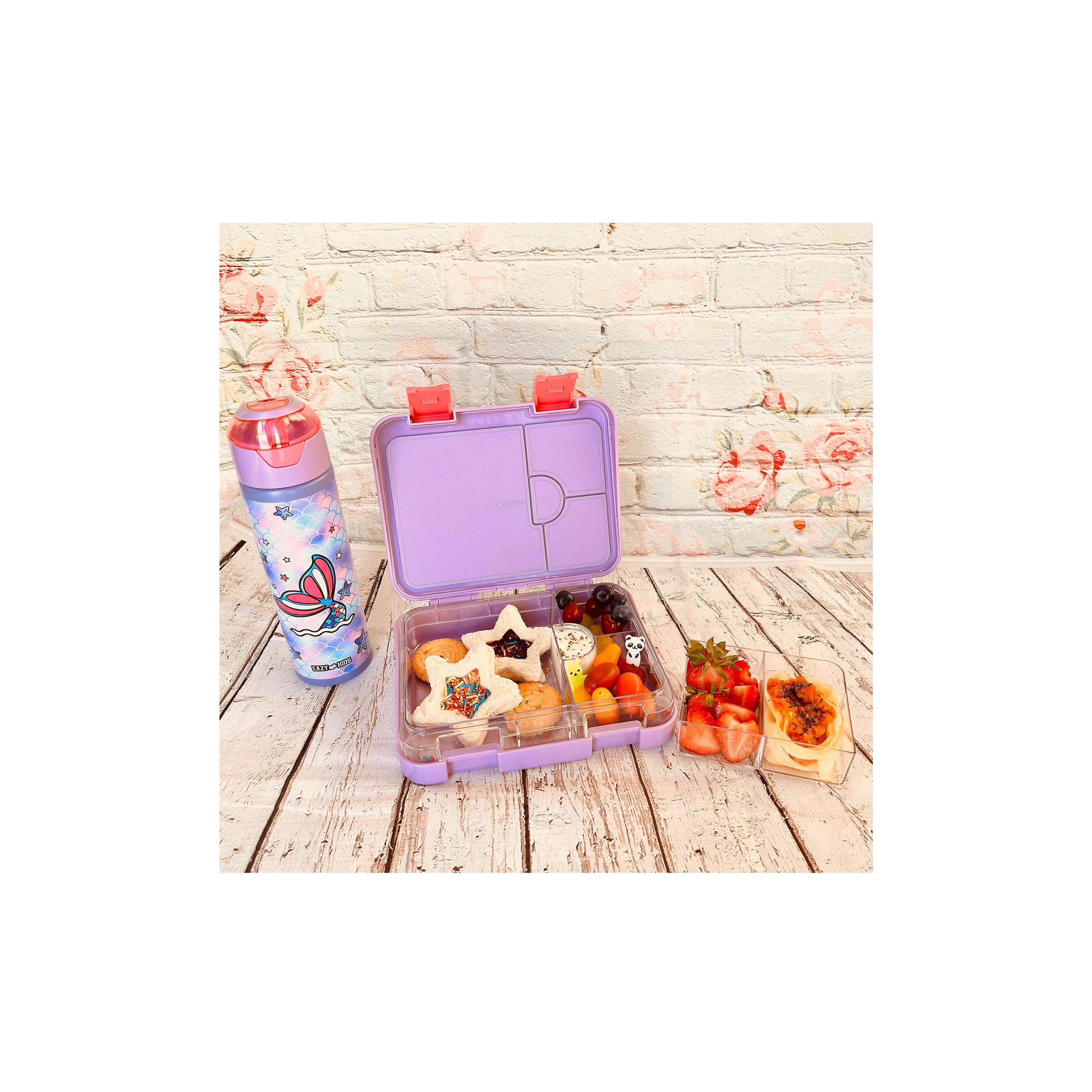 Eazy Kids 6 & 4 Convertible Bento Lunch Box with Sandwich Cutter Set, Mermaid, Purple-school-lunchessentials-lunchboxes-image-11