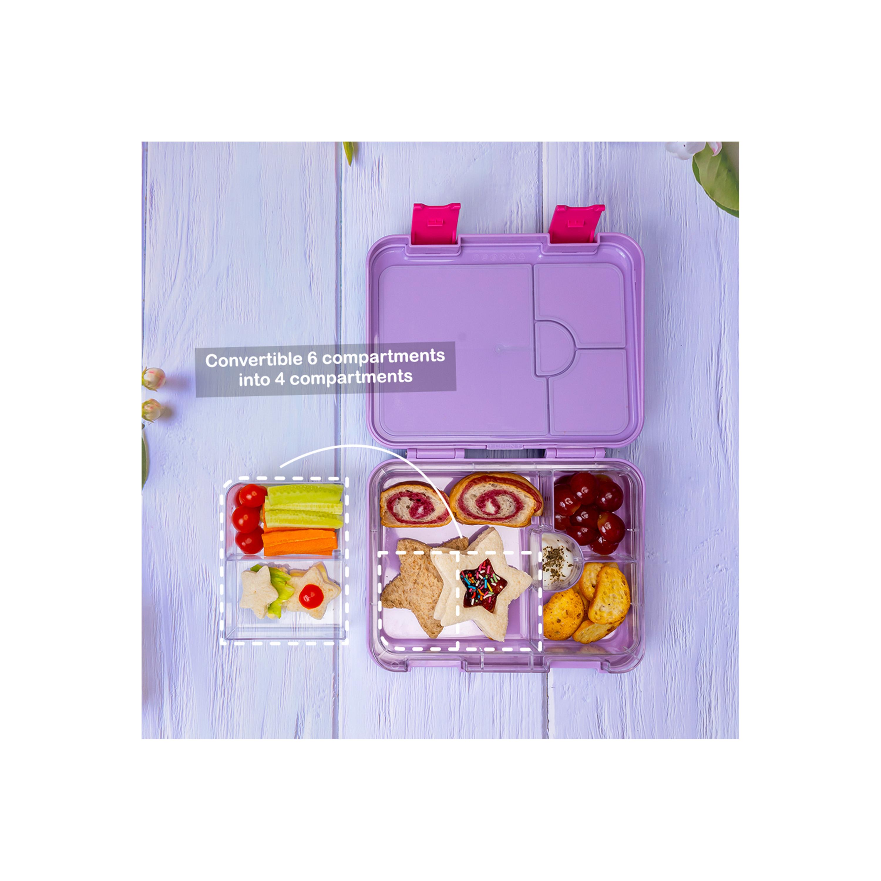 Eazy Kids 6 & 4 Convertible Bento Lunch Box with Sandwich Cutter Set, Mermaid, Purple-school-lunchessentials-lunchboxes-image-2