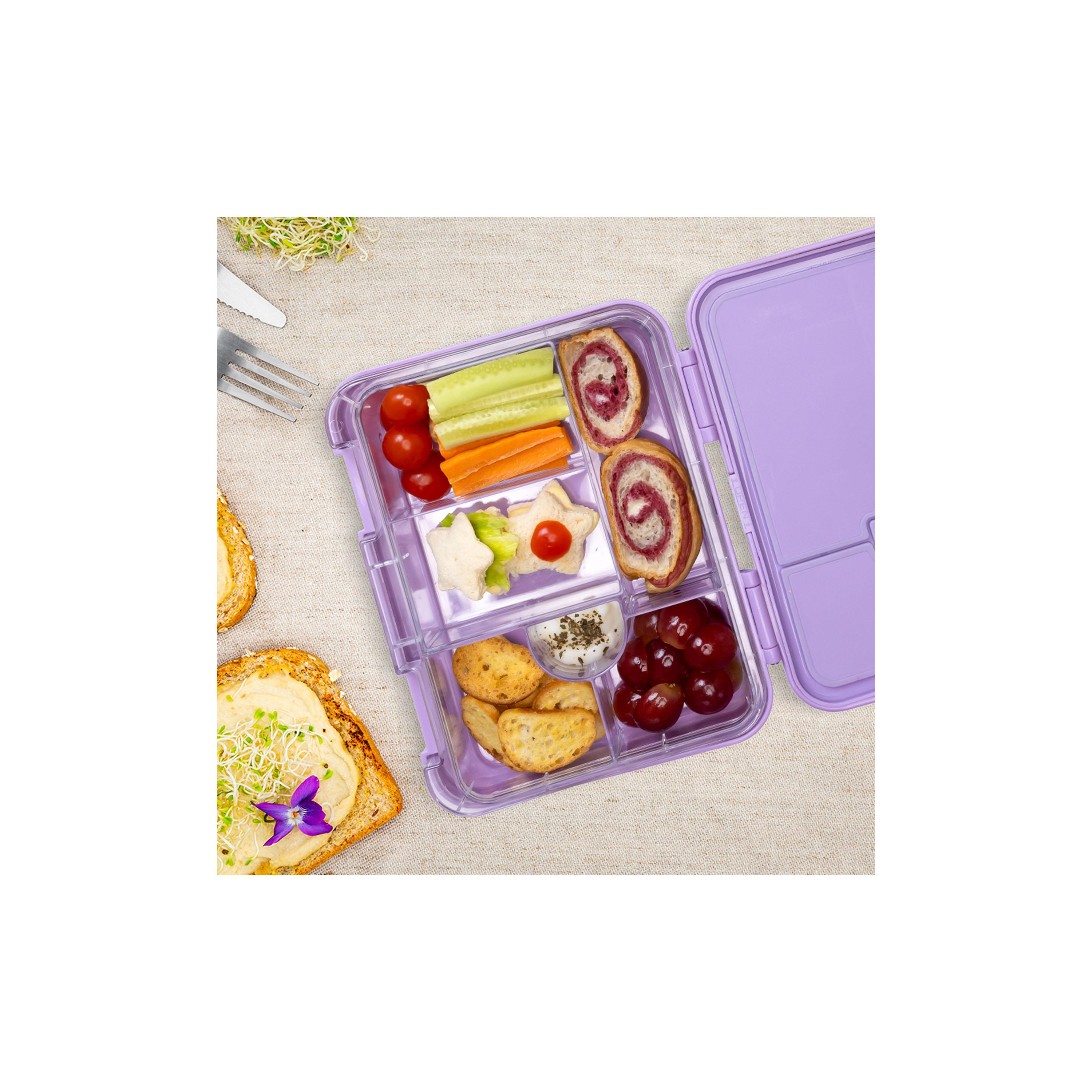 Eazy Kids 6 & 4 Convertible Bento Lunch Box with Sandwich Cutter Set, Mermaid, Purple-school-lunchessentials-lunchboxes-image-4