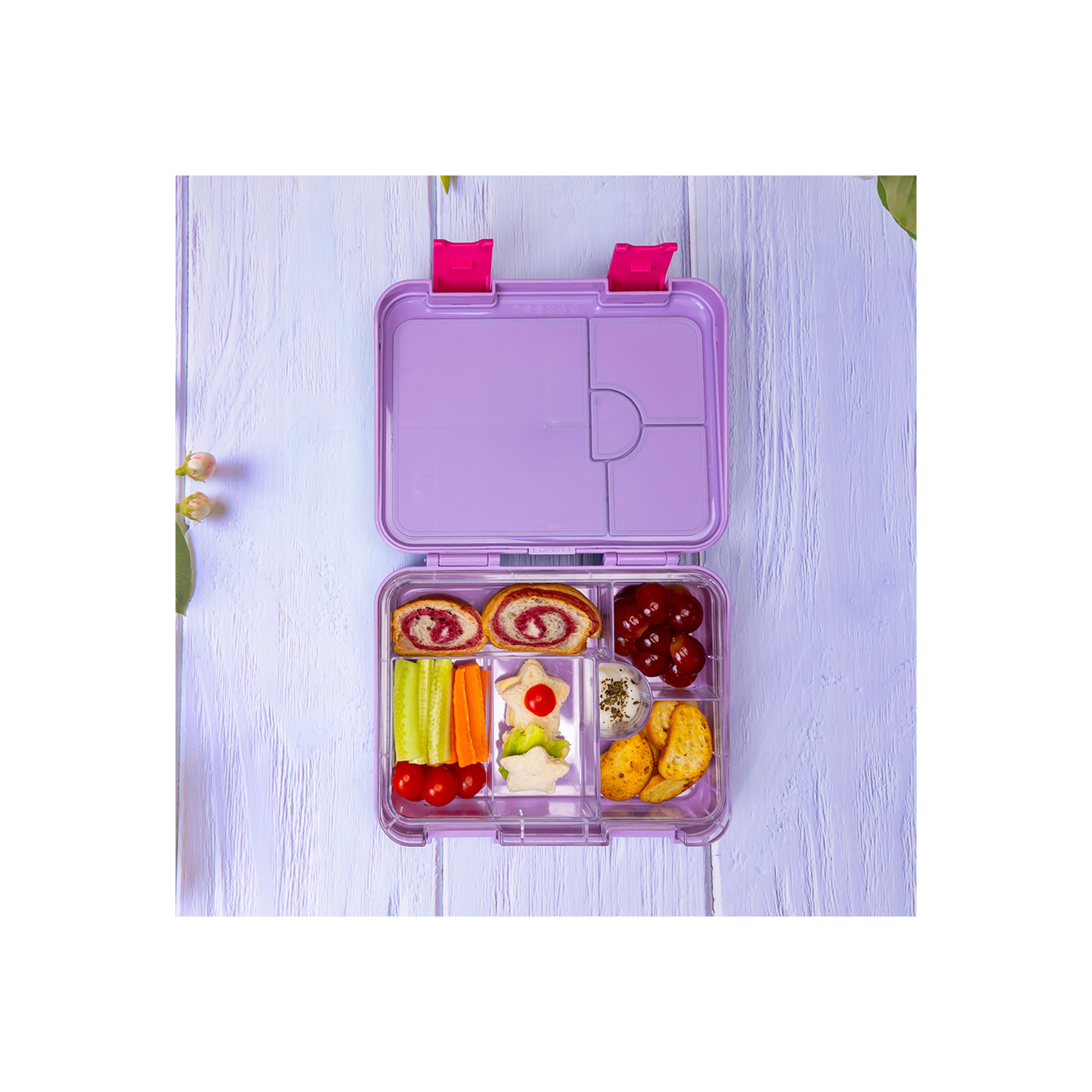 Eazy Kids 6 & 4 Convertible Bento Lunch Box with Sandwich Cutter Set, Mermaid, Purple-school-lunchessentials-lunchboxes-image-5