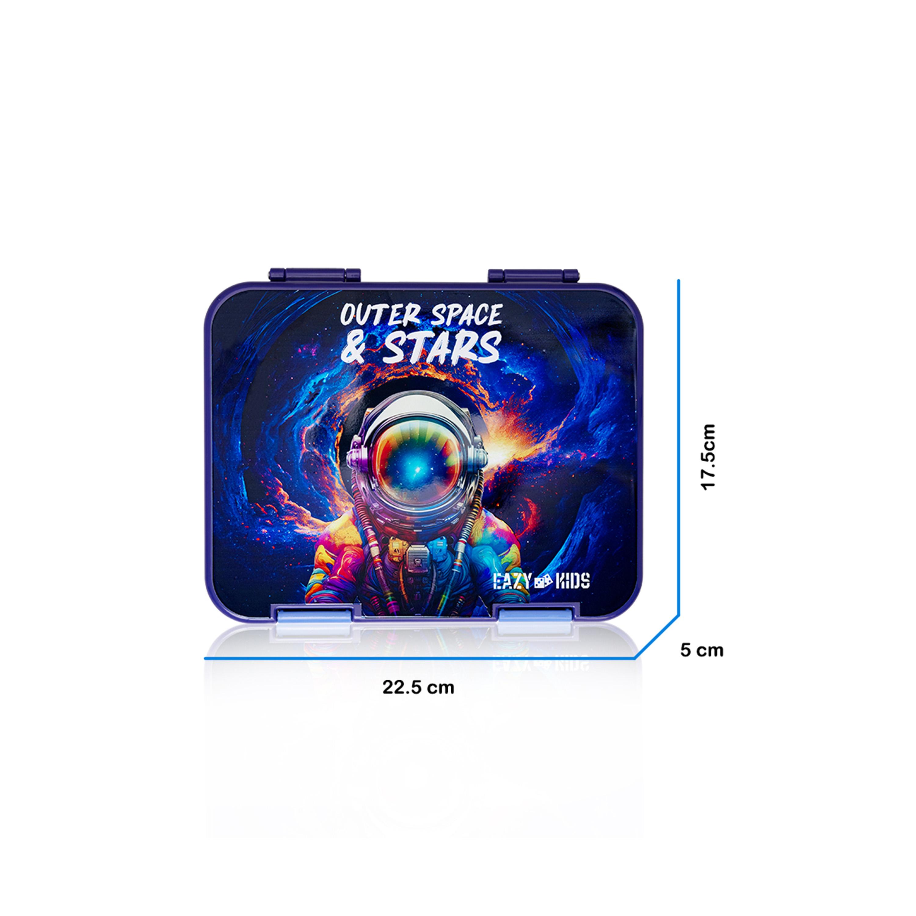 Eazy Kids 6 & 4 Convertible Bento Lunch Box with Sandwich Cutter Set, Outer Space, Blue-school-lunchessentials-lunchboxes-image-2