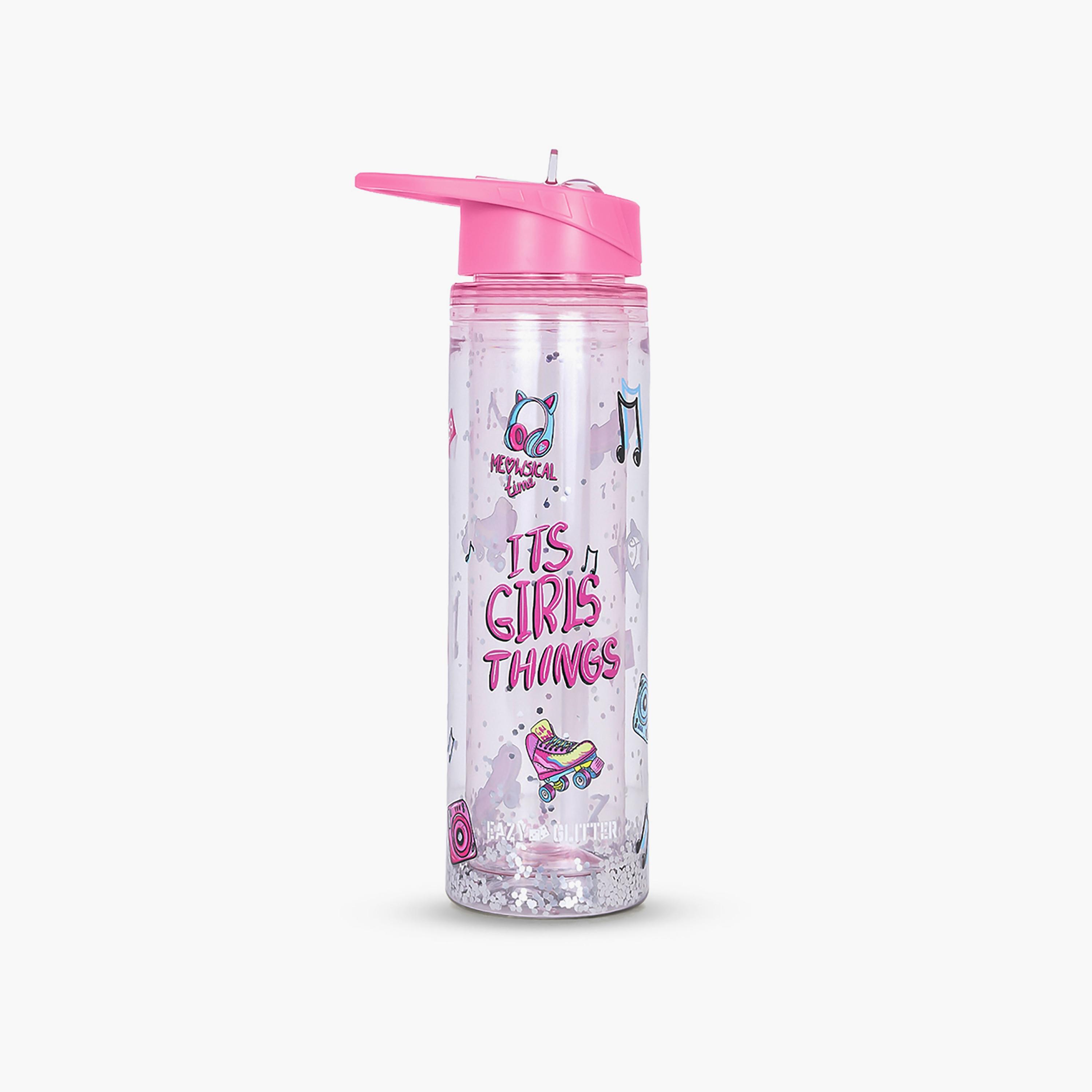 Eazy Kids Tritan Double Wall Glitter Water Bottle, It's Girls Things, Pink, 550ml-school-waterbottles-image-1