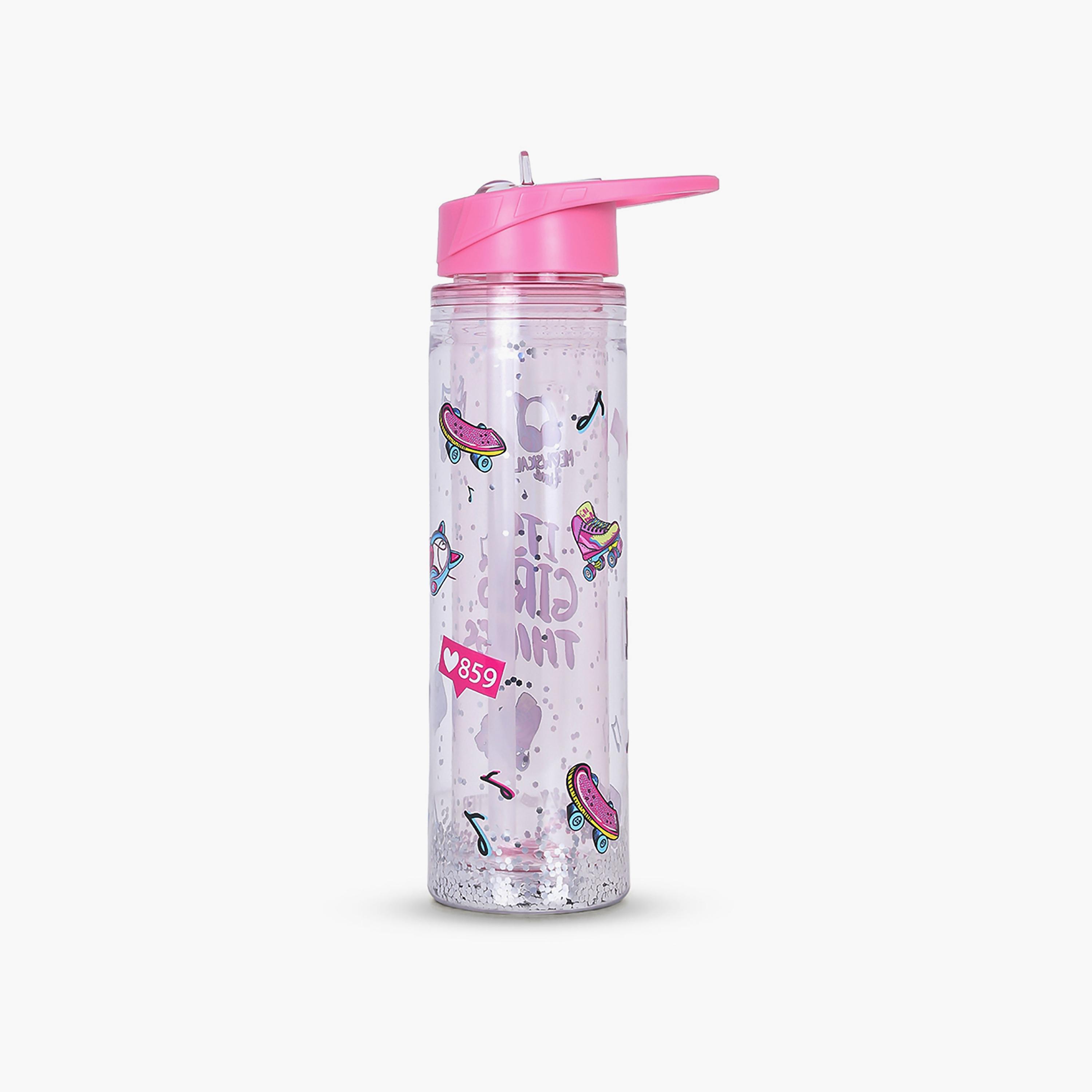 Eazy Kids Tritan Double Wall Glitter Water Bottle, It's Girls Things, Pink, 550ml-school-waterbottles-image-2