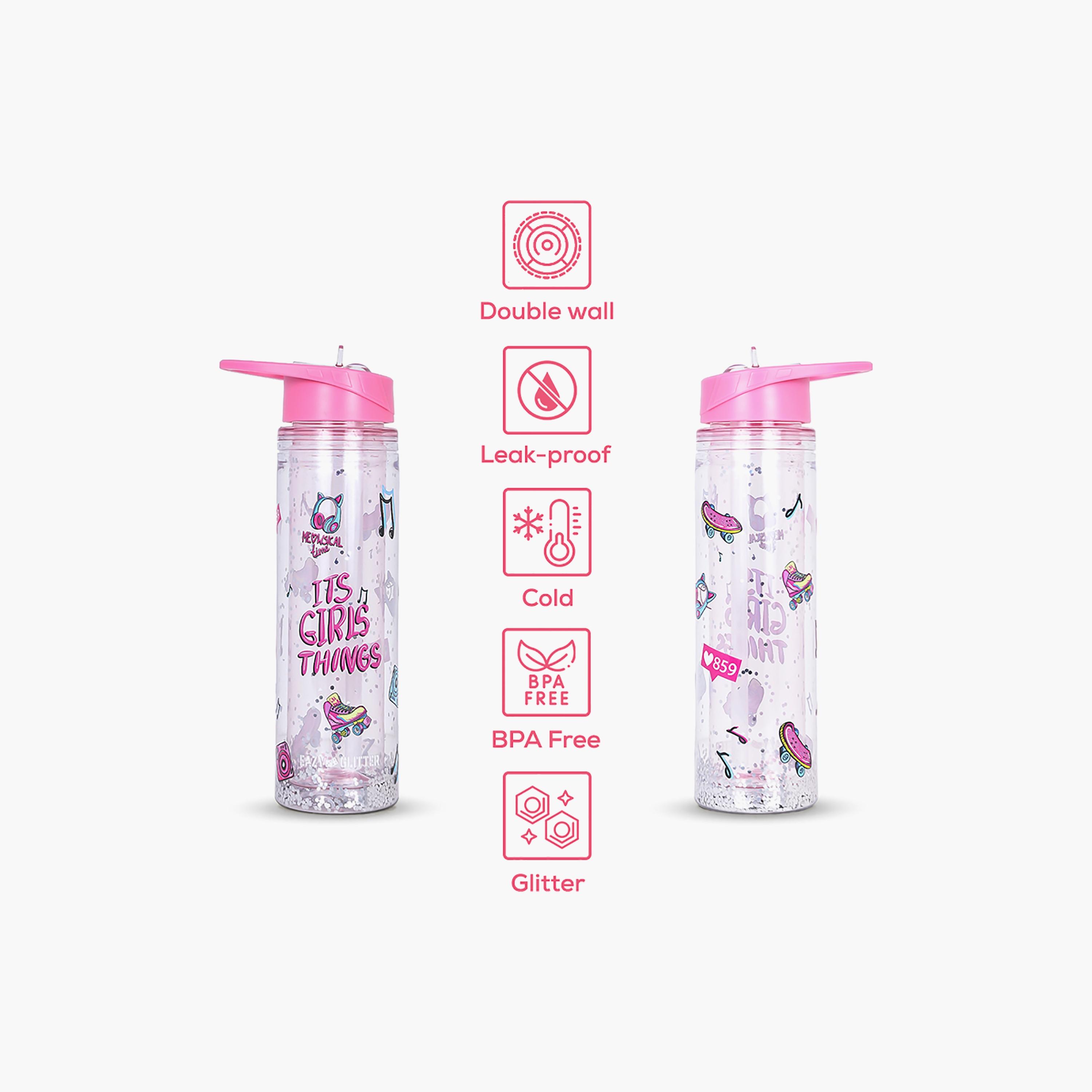 Eazy Kids Tritan Double Wall Glitter Water Bottle, It's Girls Things, Pink, 550ml-school-waterbottles-image-5