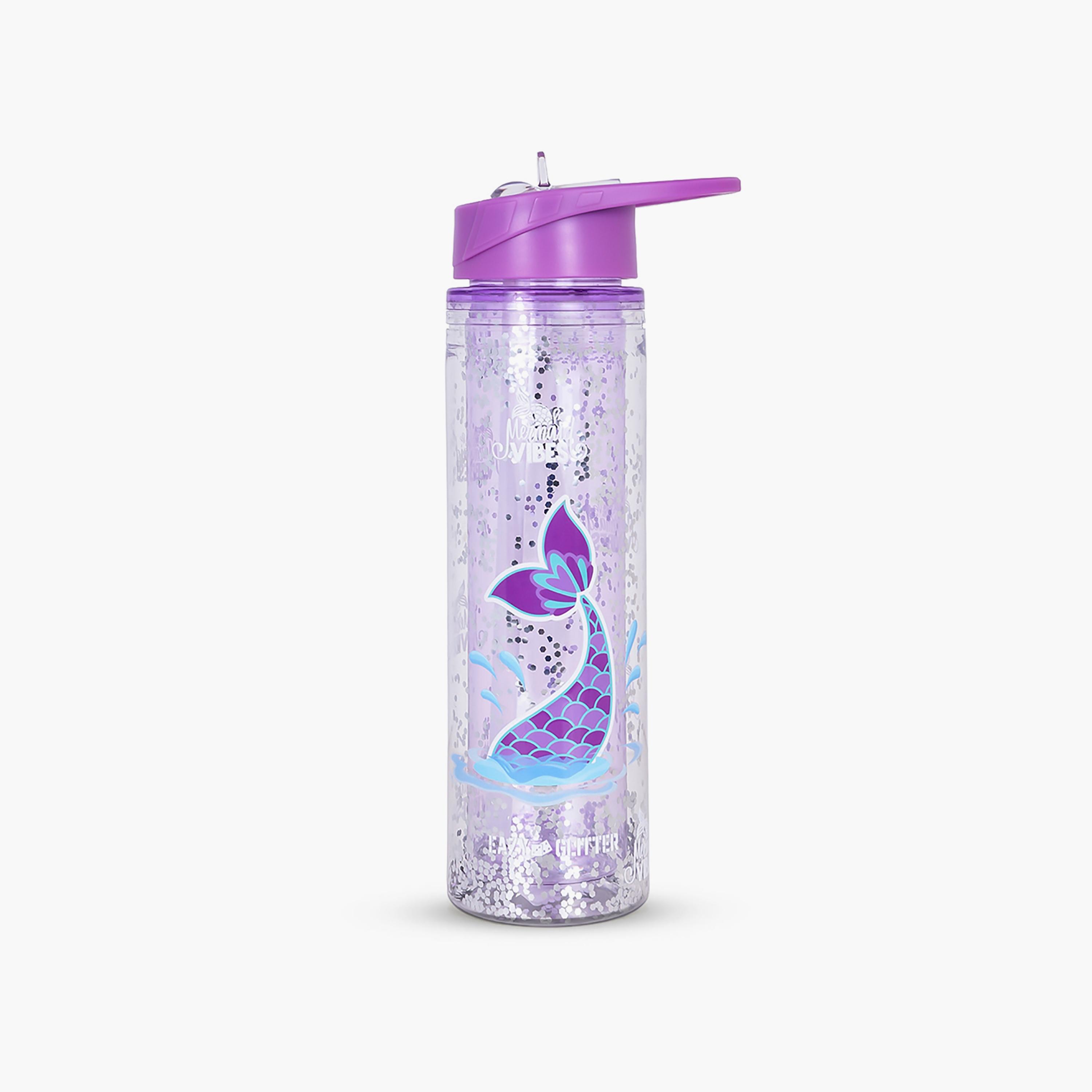 Eazy Kids Tritan Double Wall Glitter Water Bottle, Mermaid, Purple, 550ml-school-waterbottles-image-1