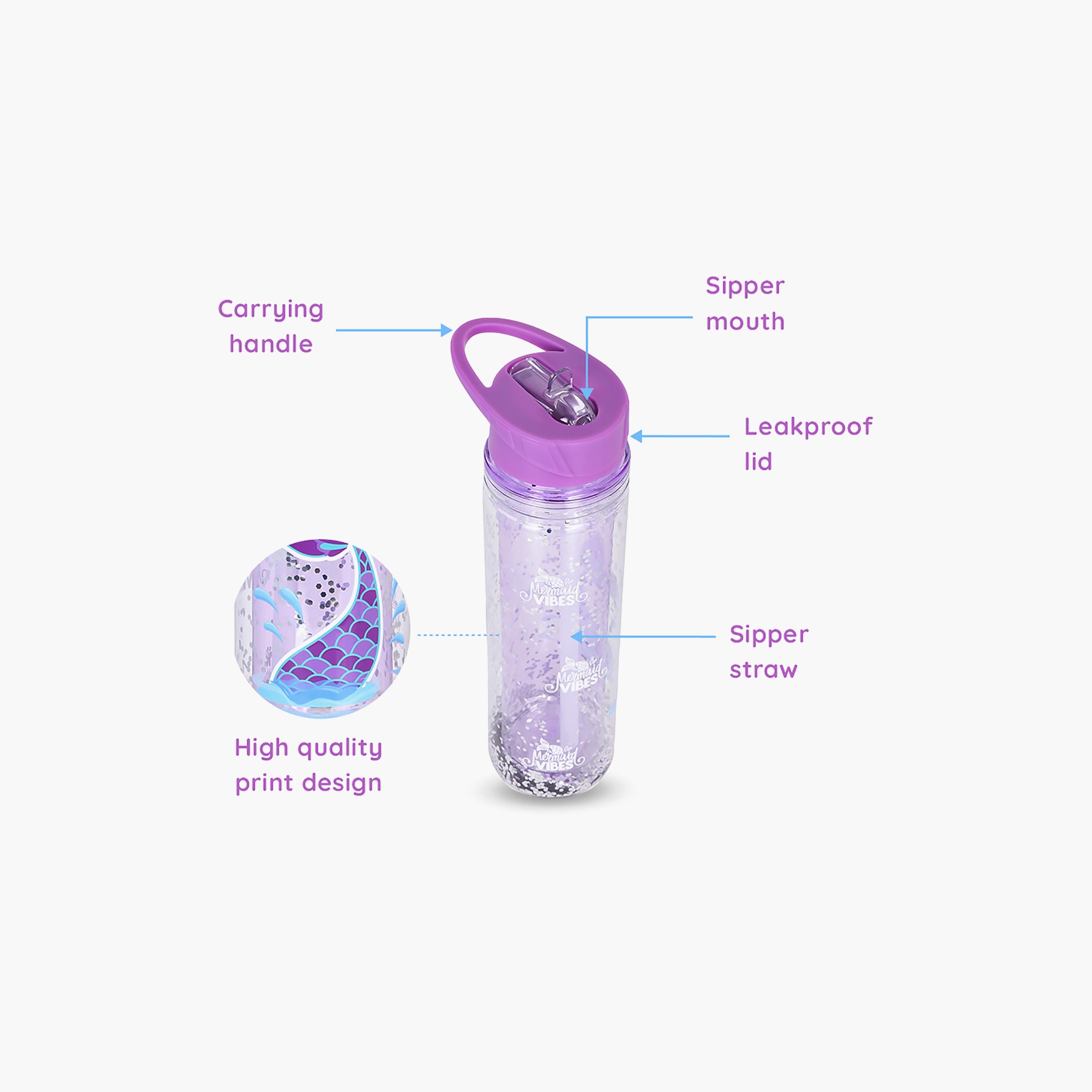 Eazy Kids Tritan Double Wall Glitter Water Bottle, Mermaid, Purple, 550ml-school-waterbottles-image-3