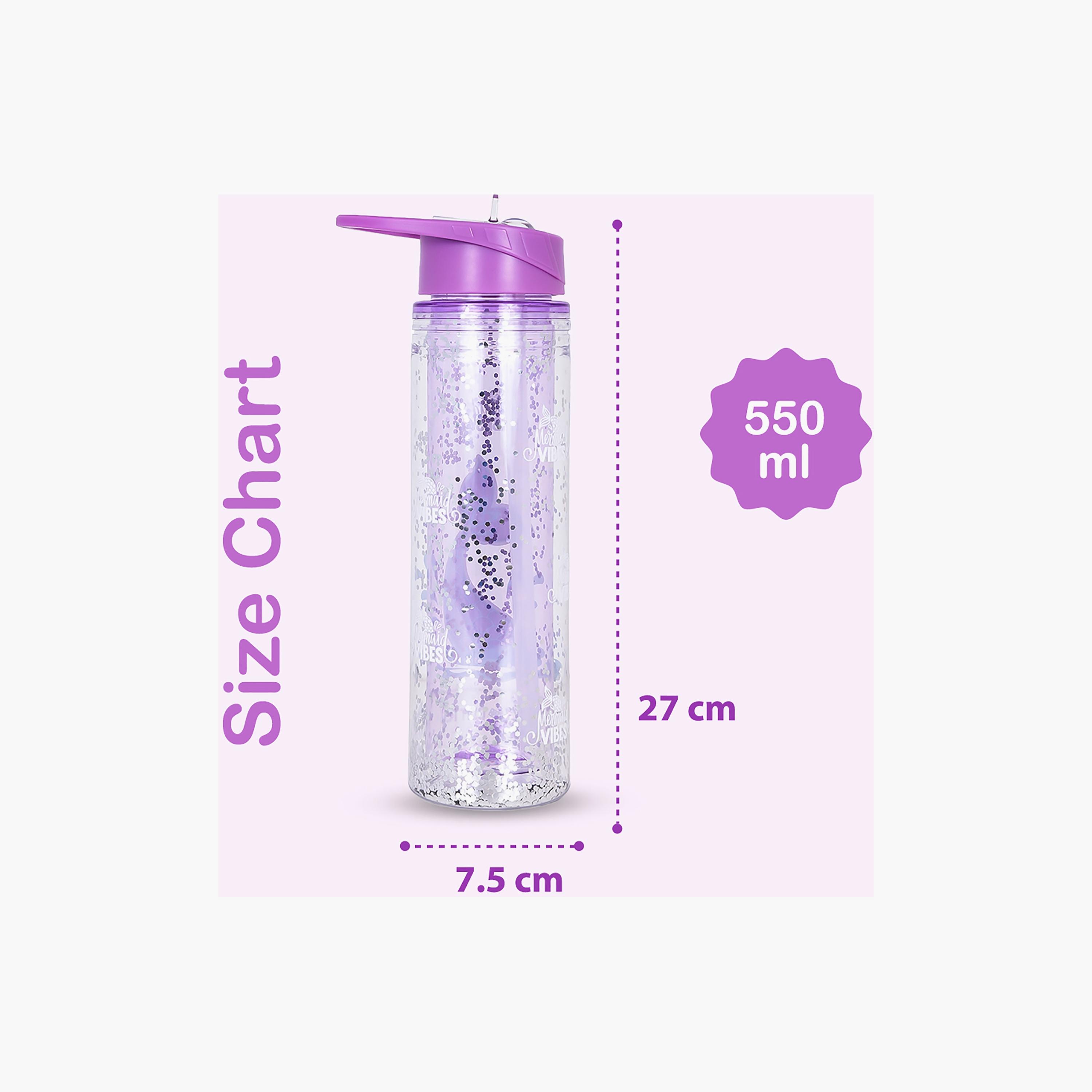 Eazy Kids Tritan Double Wall Glitter Water Bottle, Mermaid, Purple, 550ml-school-waterbottles-image-4
