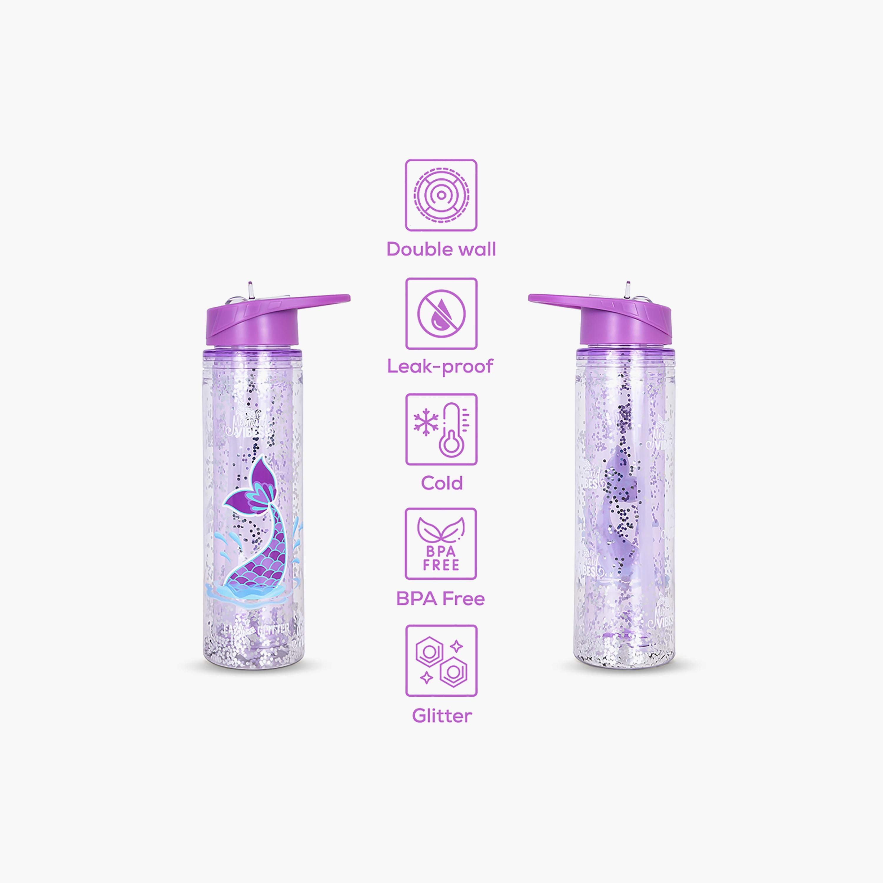 Eazy Kids Tritan Double Wall Glitter Water Bottle, Mermaid, Purple, 550ml-school-waterbottles-image-5