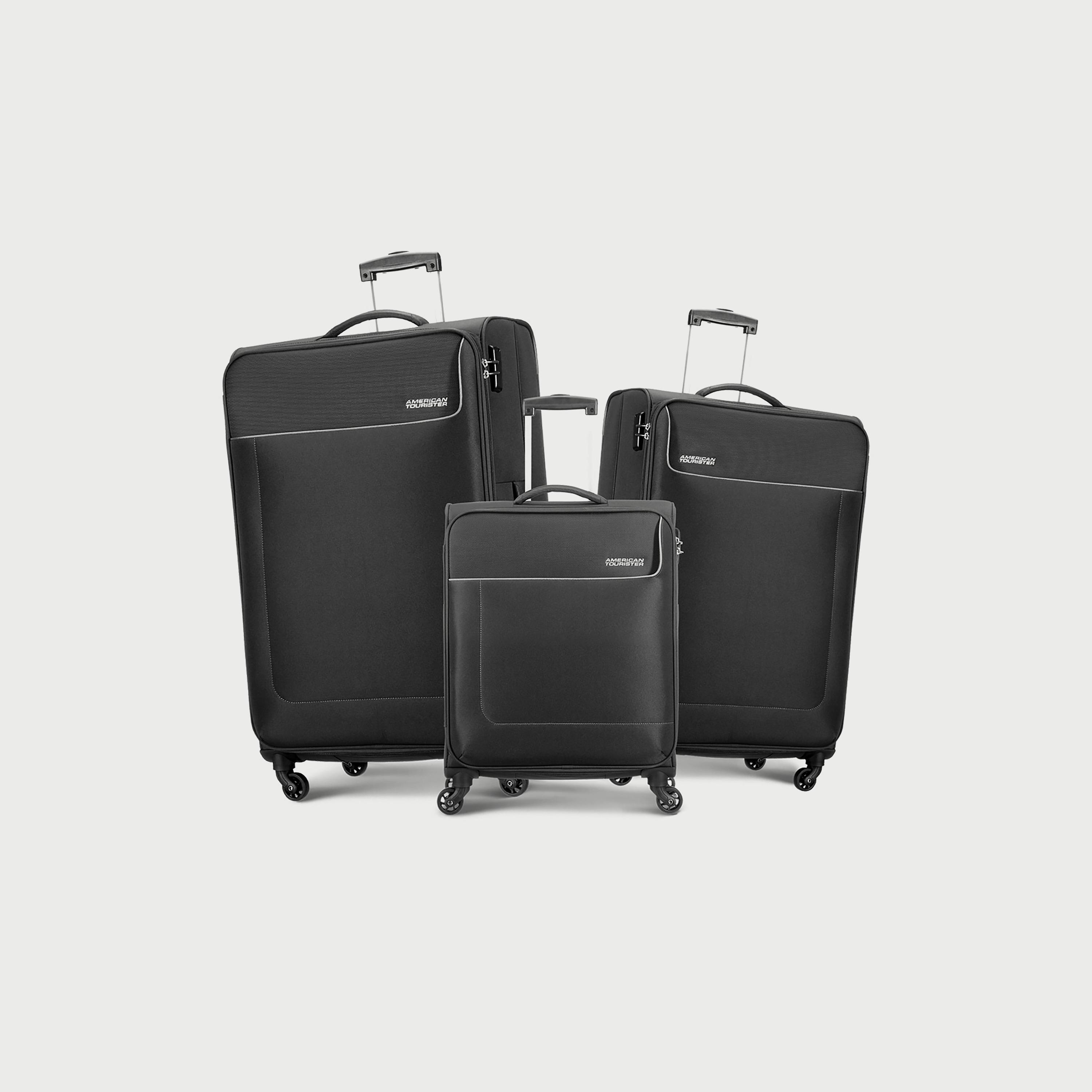 American Tourister (58/69/80CM) 3-Piece Set Jamaica Soft Small Cabin Luggage Travel Trolley Bag Black-travel-luggagesandbags-luggage-image-1