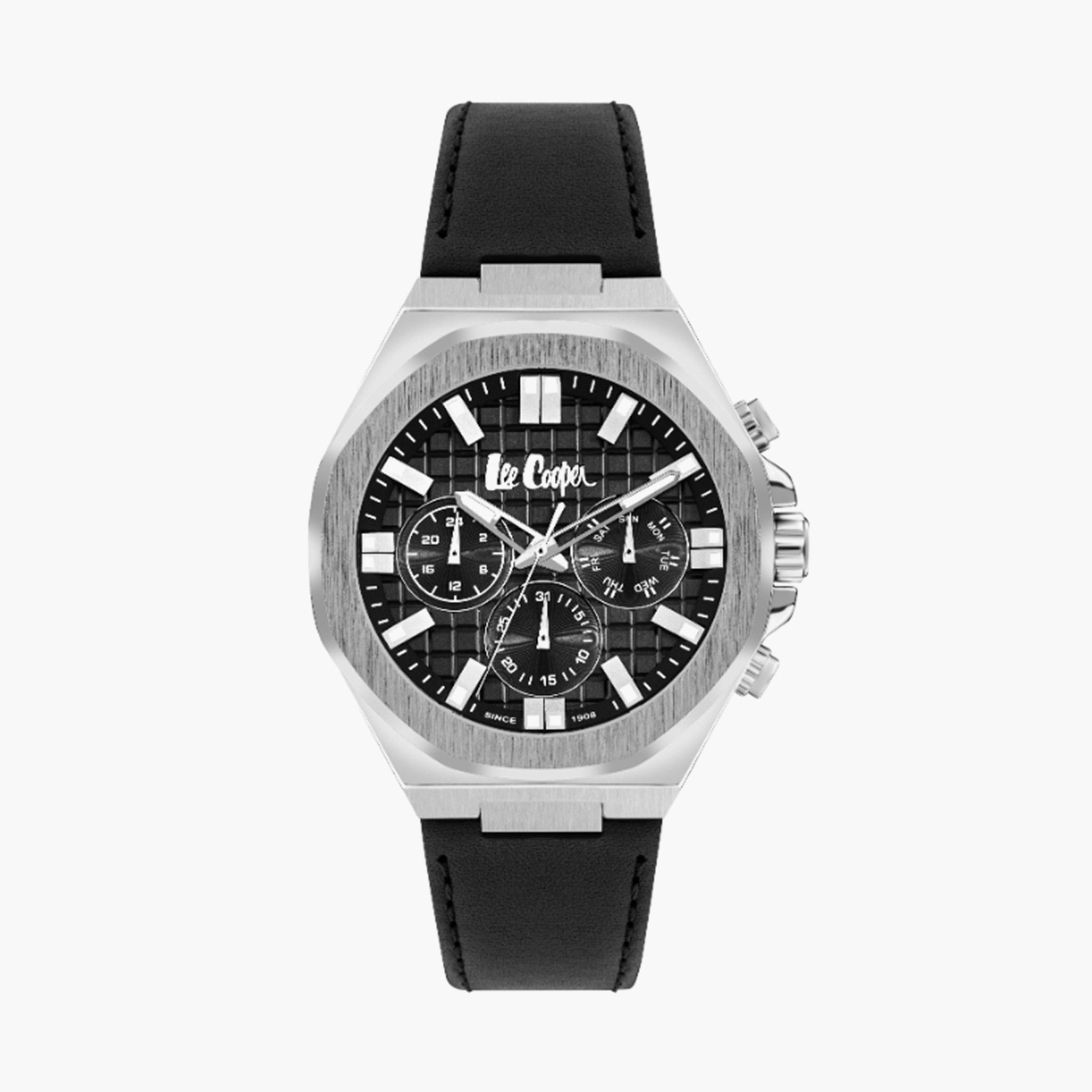 لي كوبر- ساعة  للرجال 46 مم  من الجلد الأسود كرونوغراف | LC07983.351-men-watchesandjewellery-watches-image-1