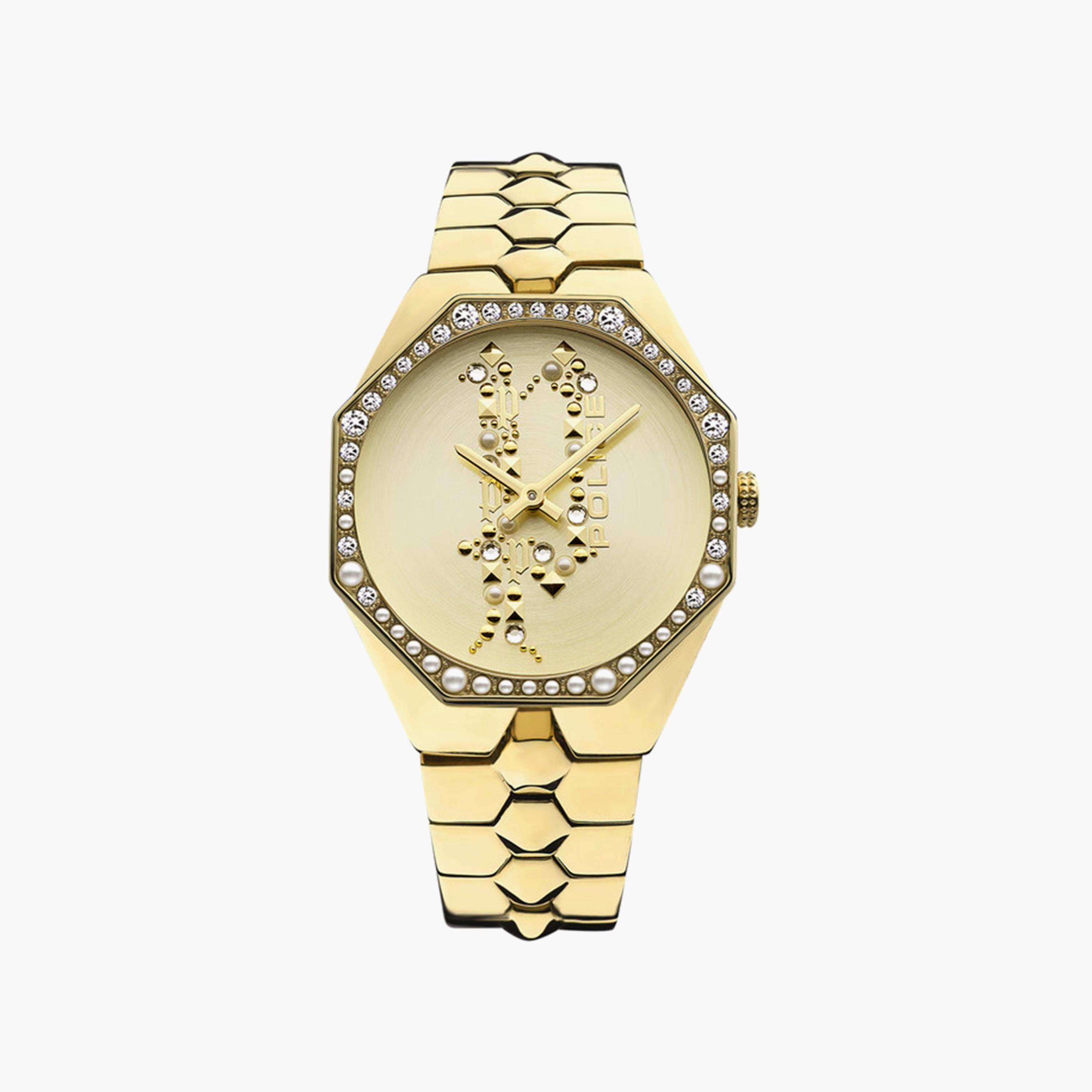 ساعة بوليس للنساء 35 ملم ذهبية انالوج بعقارب من الستانلس ستيل | PEWLG2109603-women-watchesandjewellery-watches-image-1