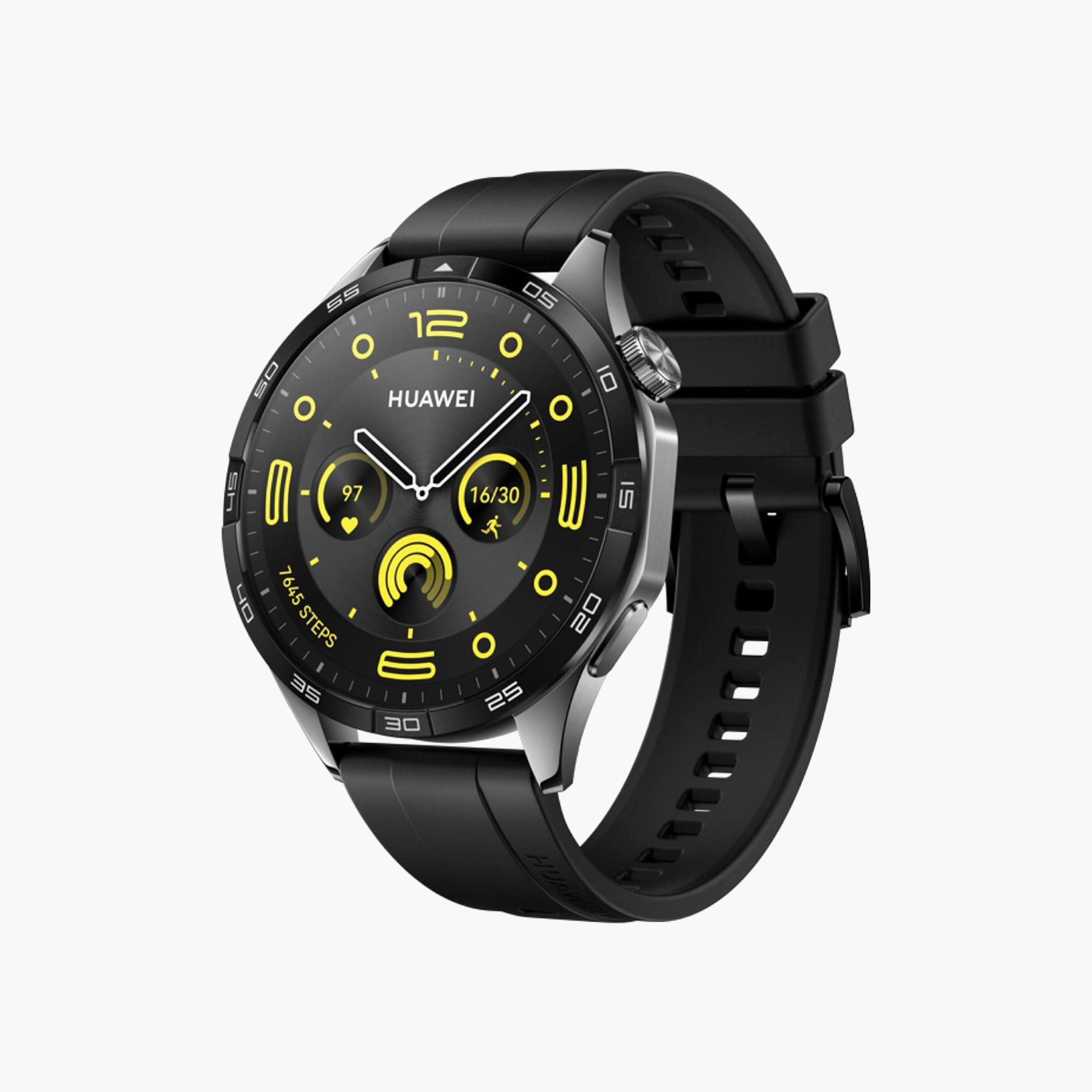 ساعة هواوي جي تي4 فونيكس-بي19 46 ملم بحزام أسود من المطاط الصناعي الفلور | HUW-GT4-PHOINIX-BLK-electronics-smartwatches-image-1