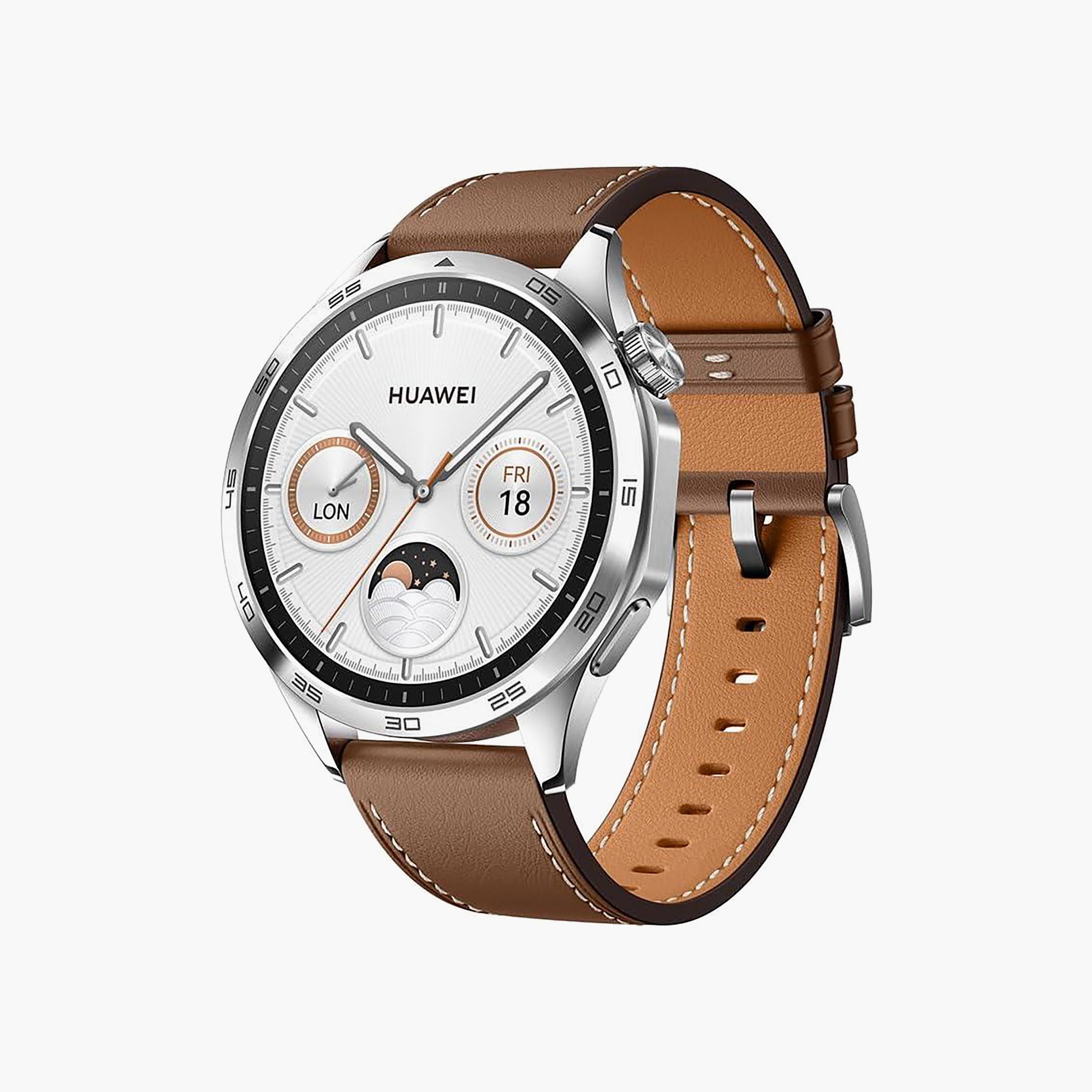 ساعة هواوي جي تي4 فونيكس-بي19 46 ملم بحزام جلد بني | HUW-GT4-PHOINIX-BRN-electronics-smartwatches-image-1