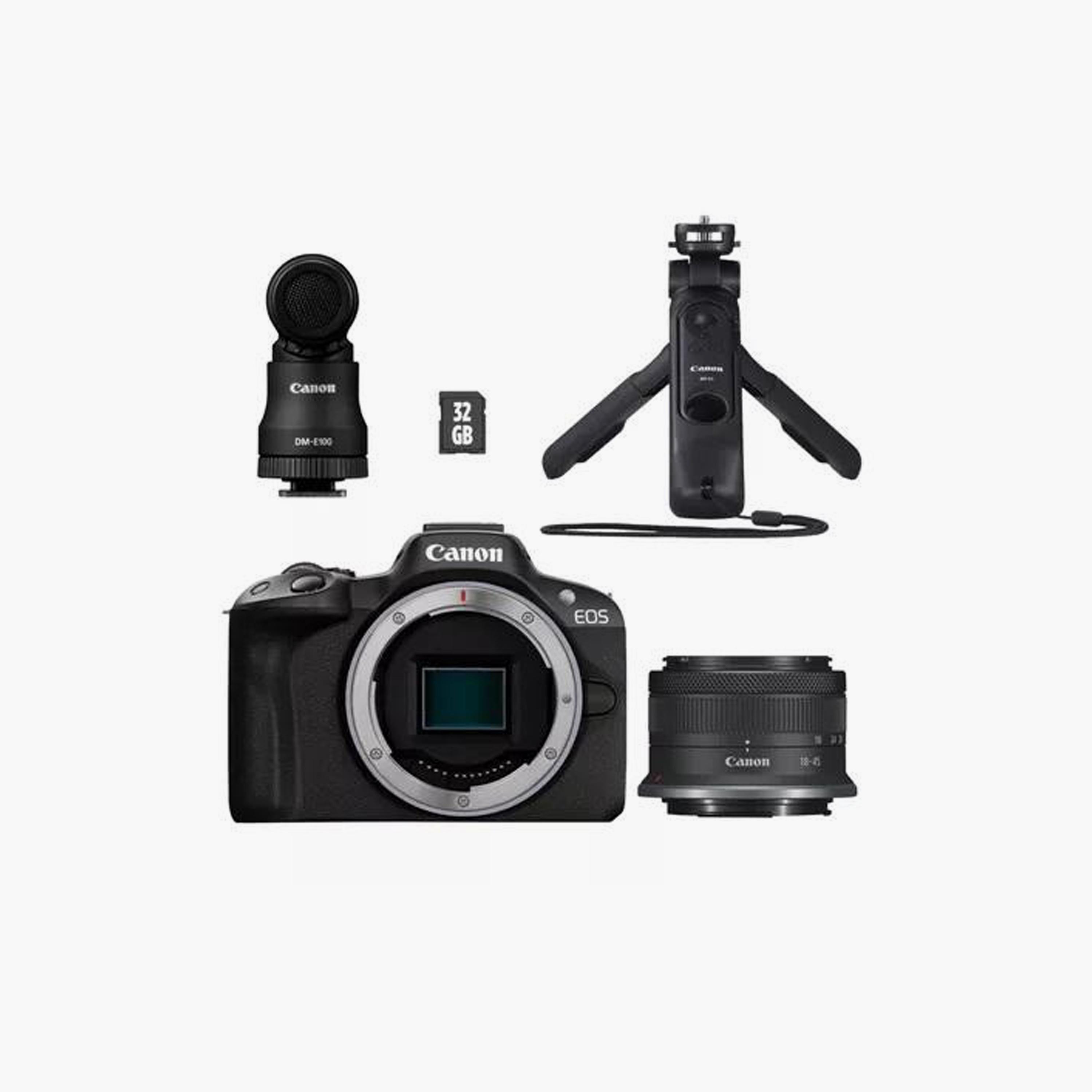 طقم كاميرا كانون EOS R50 BK RF-S 18-45MM F4.5-6.3 IS STM فلوجر بطاقة SD 32 جيجا قرص مضغوط CS-electronics-camera-image-1