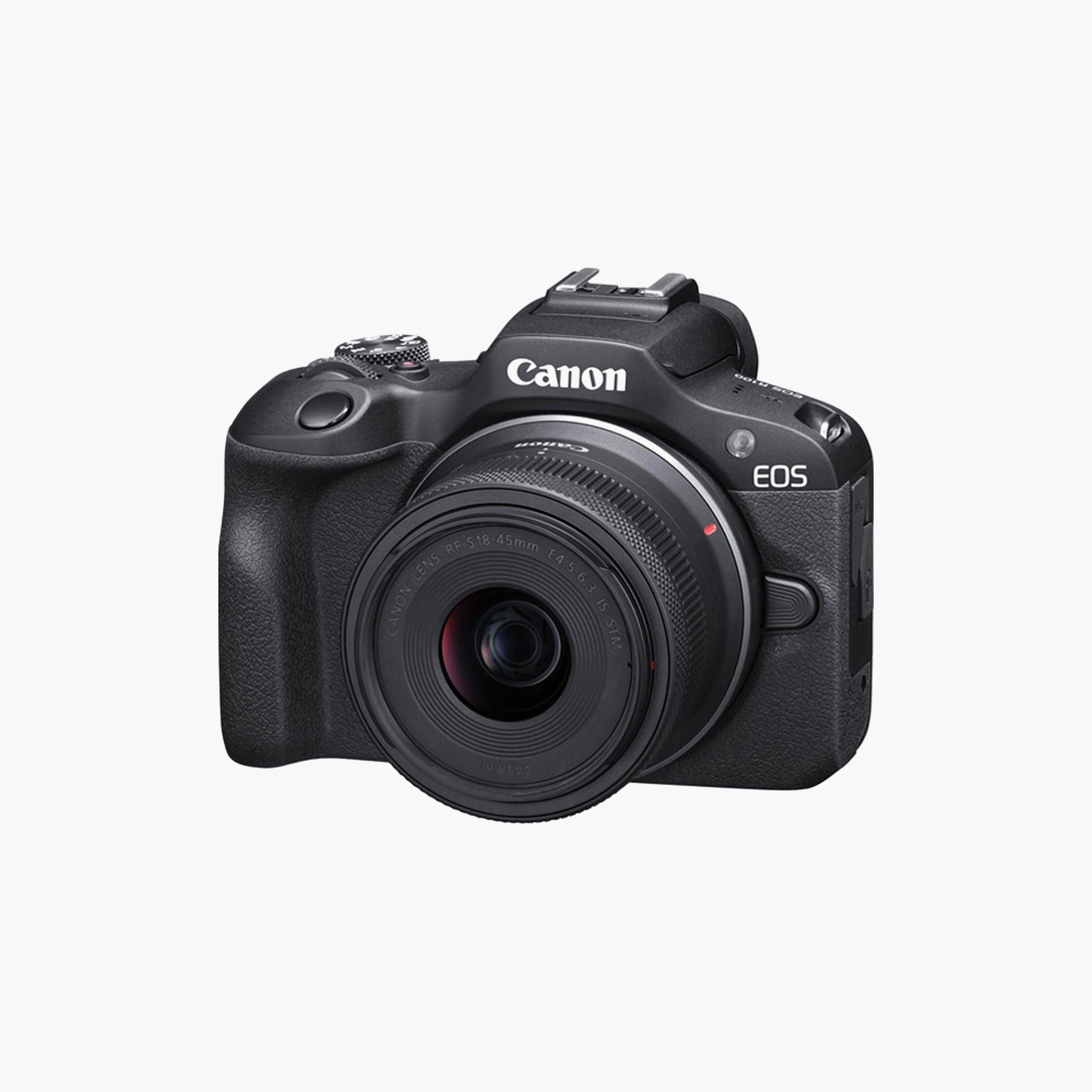 كاميرا كانون الرقمية بدون مرآة، هيكل أسود مع عدسة RF-S 18-45 مم IS STM | EOS R100 BK + RF-S 18-45-electronics-camera-image-2