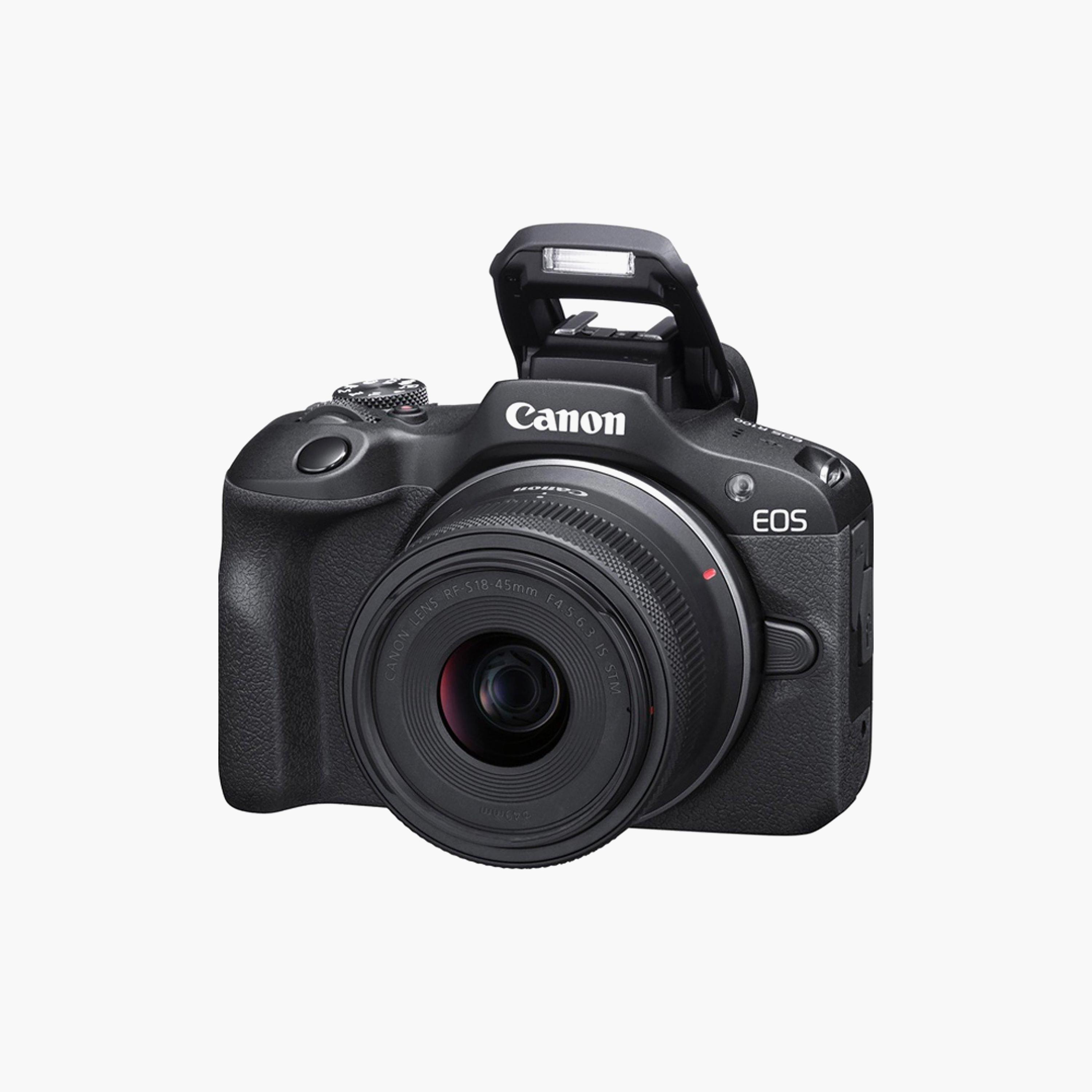 كاميرا كانون الرقمية بدون مرآة، هيكل أسود مع عدسة RF-S 18-45 مم IS STM | EOS R100 BK + RF-S 18-45-electronics-camera-image-3