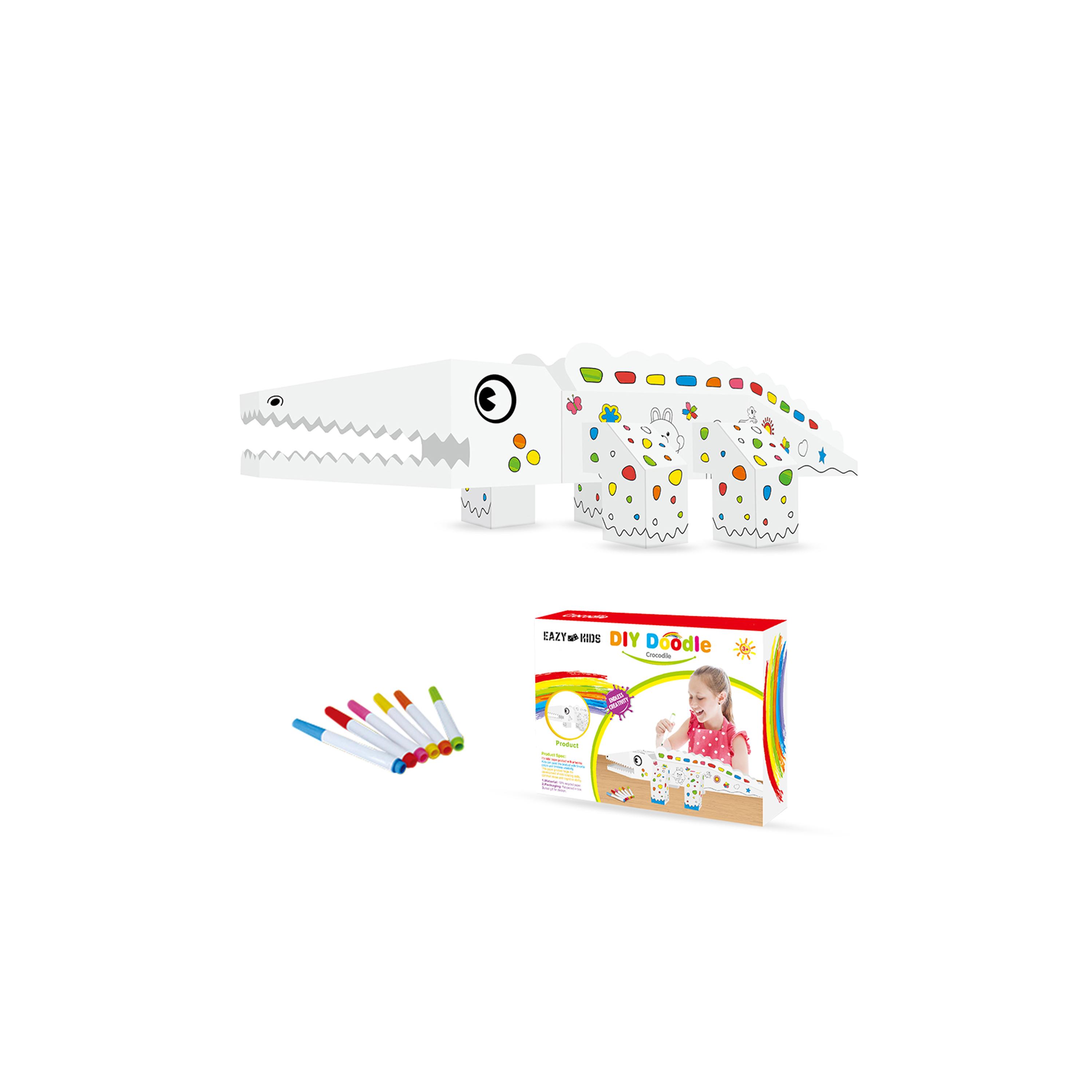 Eazy Kids DIY Doodle Colouring Kit with 6-Piece Sketch Pans, Crocodile-school-artsandcrafts-image-1