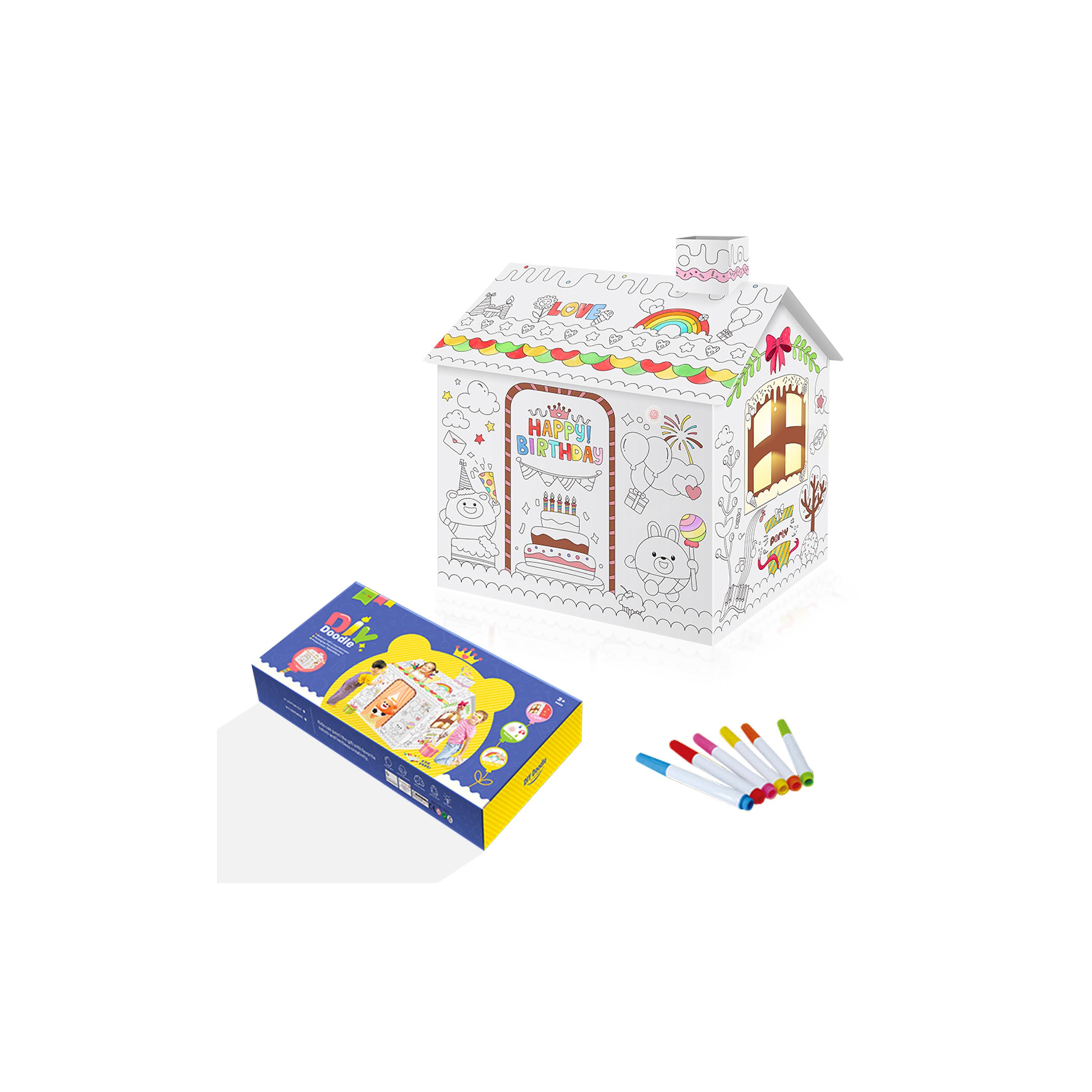 Eazy Kids DIY Doodle Colouring Kit with 6-Piece Sketch Pans, Happy Birthday House-school-artsandcrafts-image-1