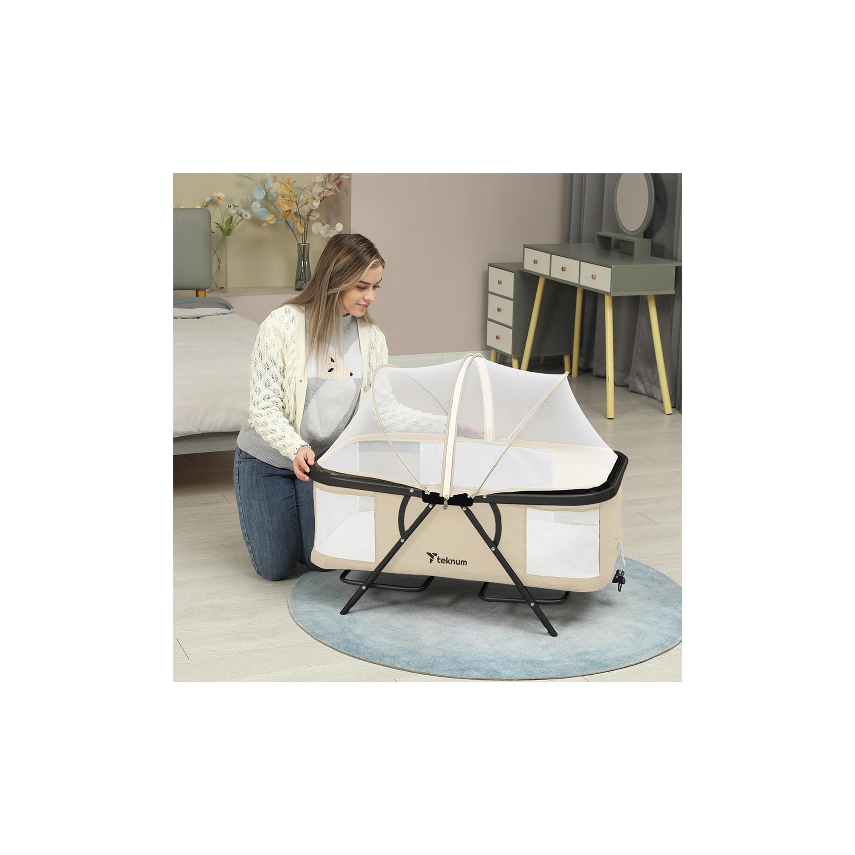 Teknum 3-In-1 Baby Cot, Cradle with Mosquito Net & Wheels, Ivory-baby-nursery-furniture-cribsandbeds-travelcots-image-11