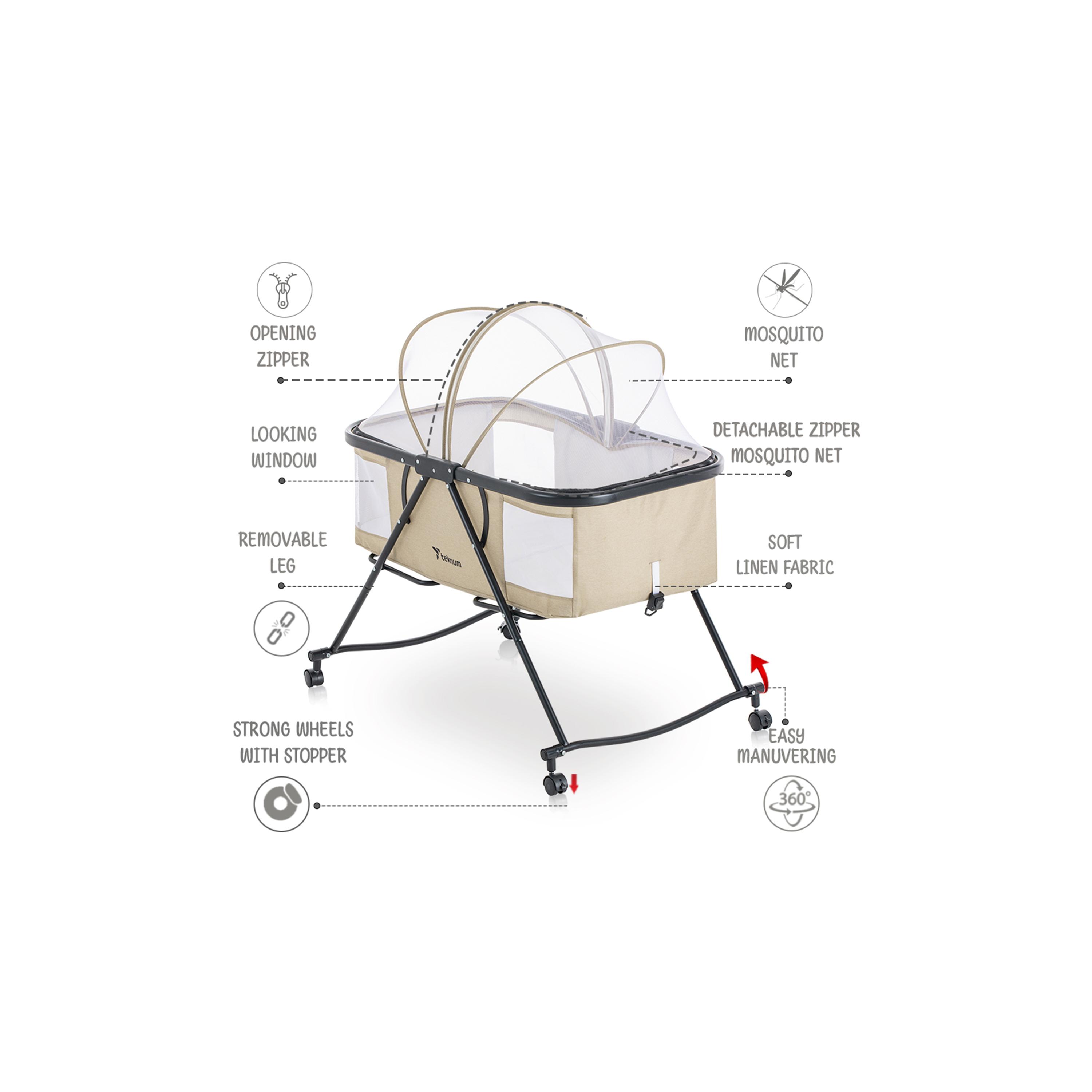 Teknum 3-In-1 Baby Cot, Cradle with Mosquito Net & Wheels, Ivory-baby-nursery-furniture-cribsandbeds-travelcots-image-3