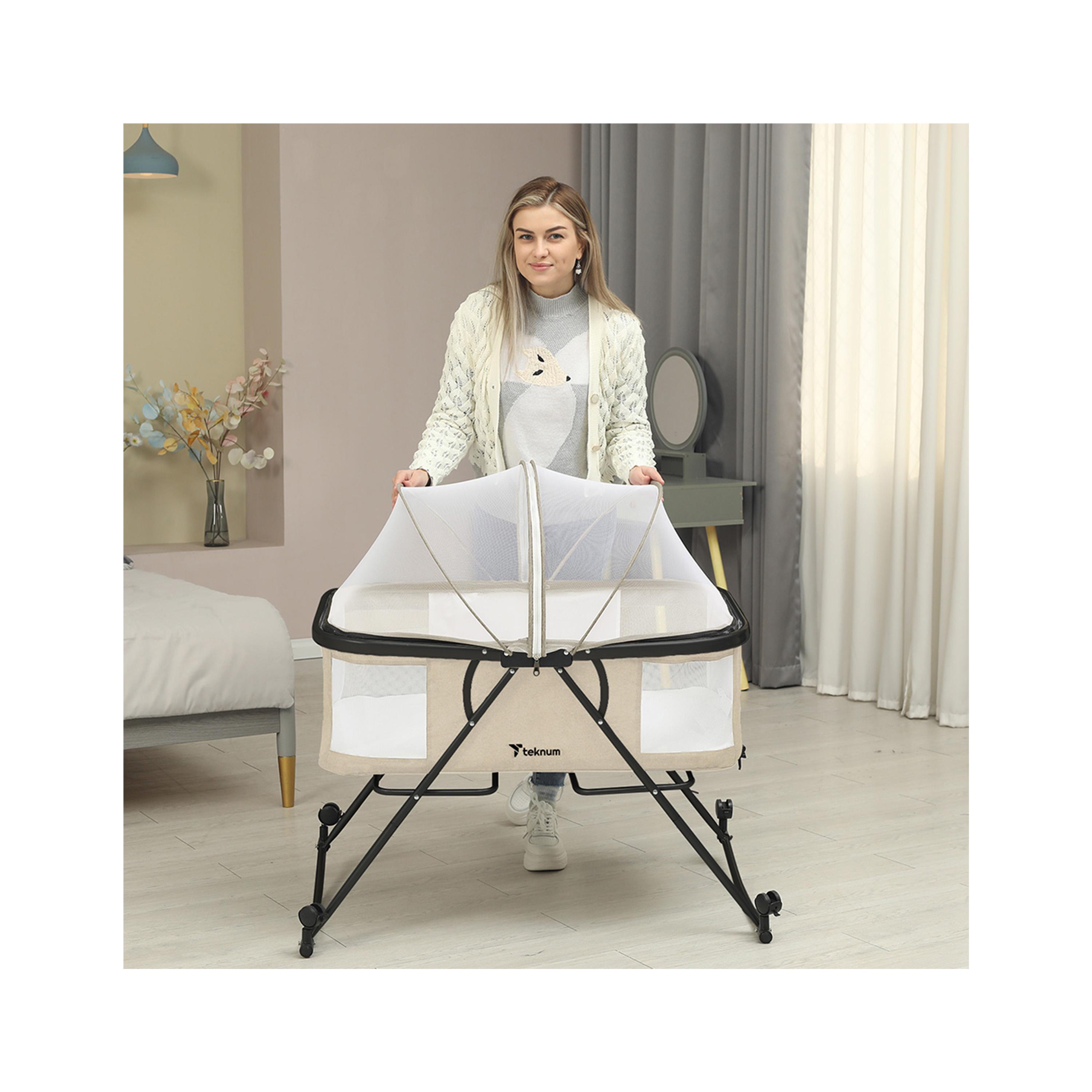 Teknum 3-In-1 Baby Cot, Cradle with Mosquito Net & Wheels, Ivory-baby-nursery-furniture-cribsandbeds-travelcots-image-4