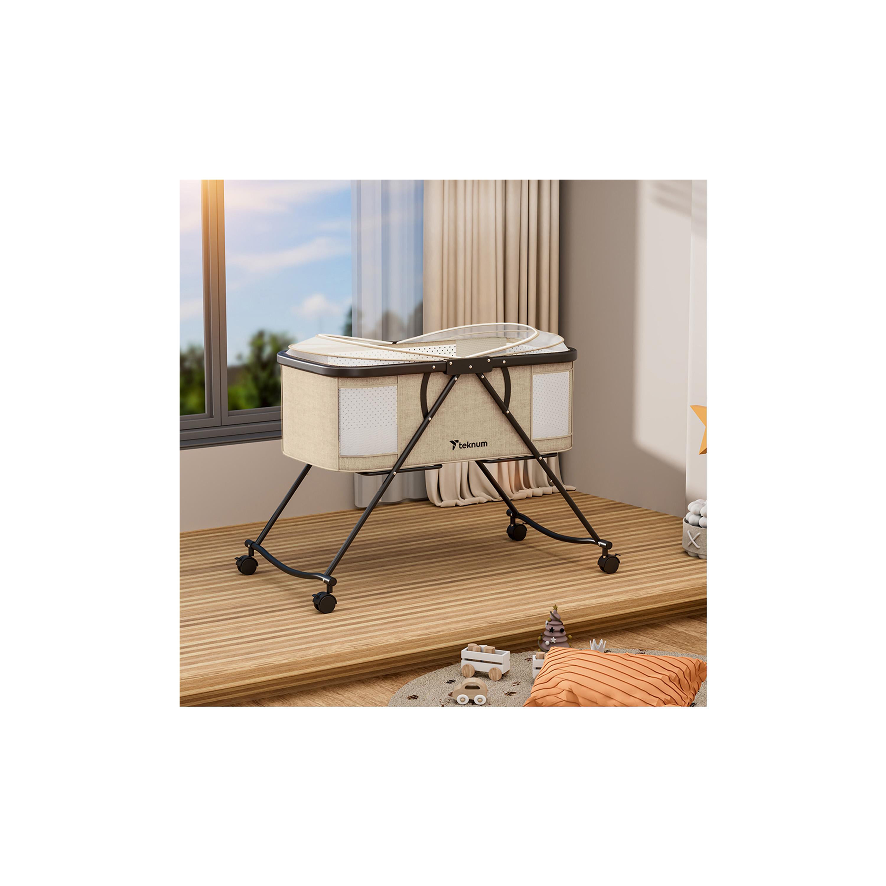 Teknum 3-In-1 Baby Cot, Cradle with Mosquito Net & Wheels, Ivory-baby-nursery-furniture-cribsandbeds-travelcots-image-8