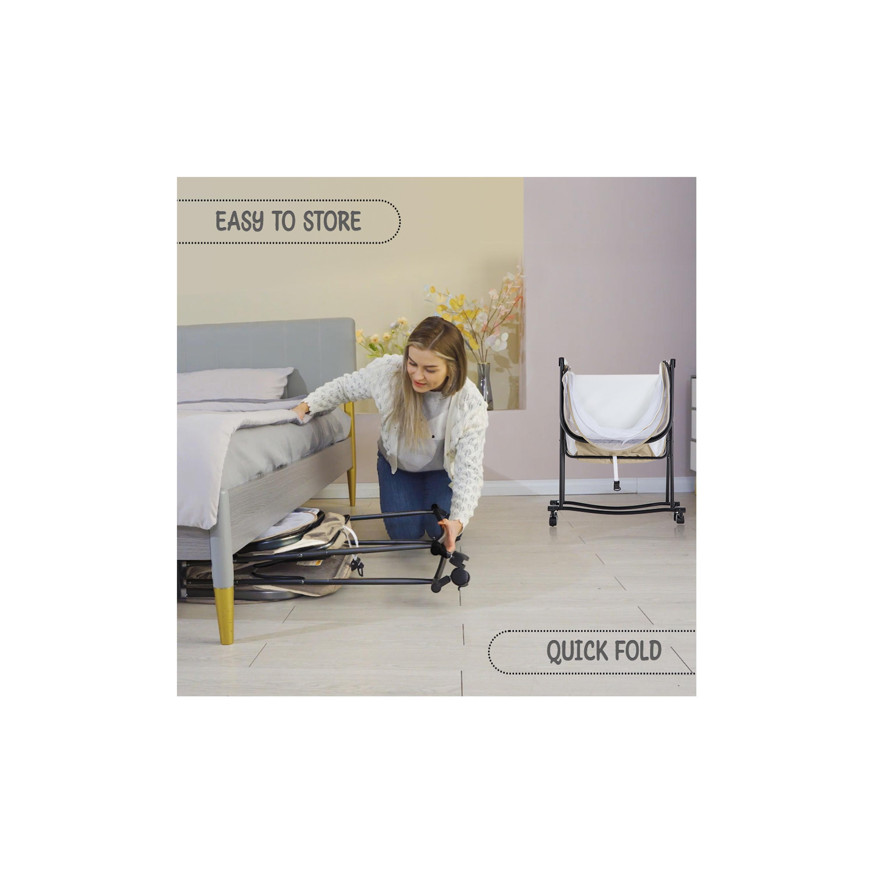 Teknum 3-In-1 Baby Cot, Cradle with Mosquito Net & Wheels, Ivory-baby-nursery-furniture-cribsandbeds-travelcots-image-9