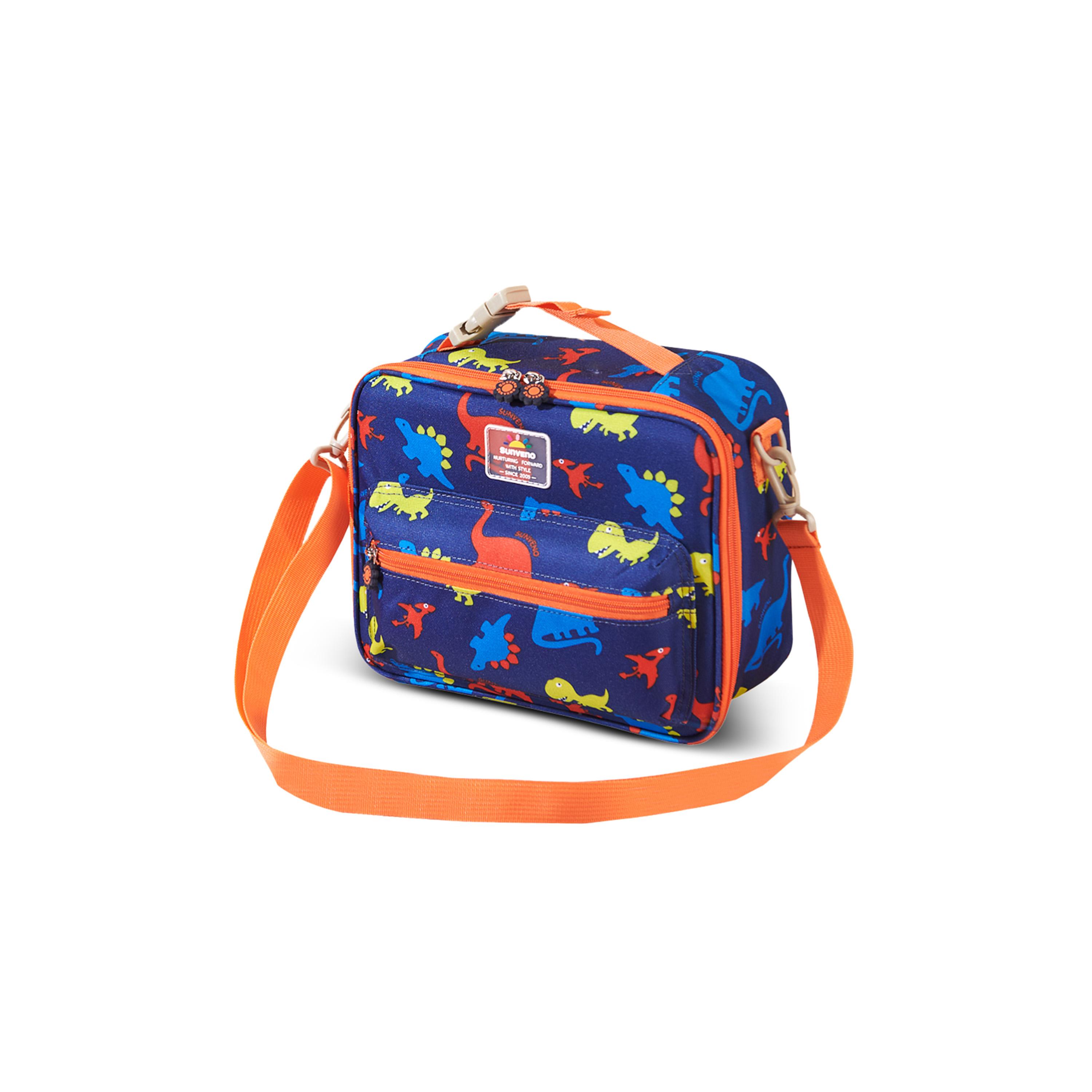 Sunveno Lunch Bag with Shoulder Strap, Dino, Blue-school-lunchessentials-lunchbags-image-1