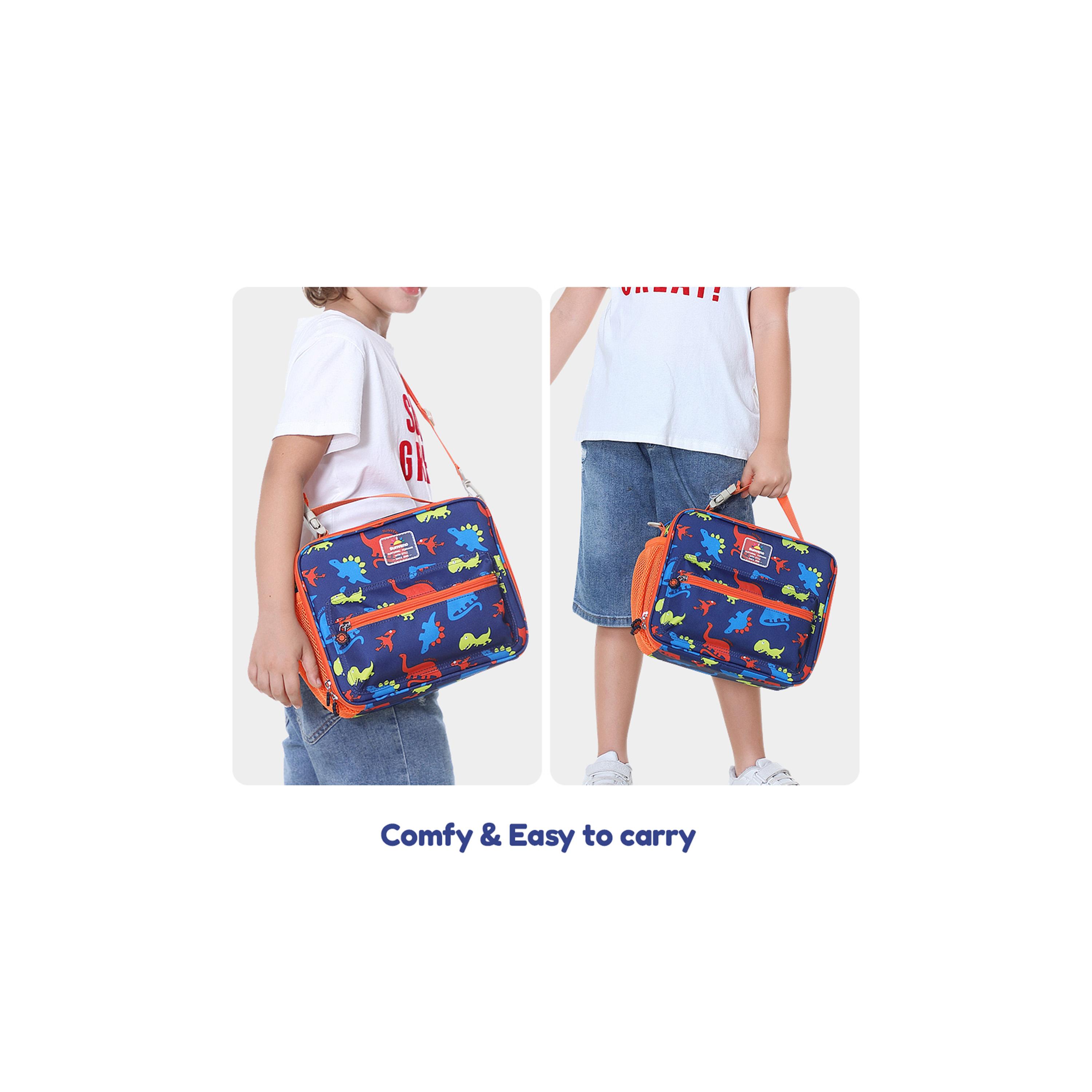 Sunveno Lunch Bag with Shoulder Strap, Dino, Blue-school-lunchessentials-lunchbags-image-2