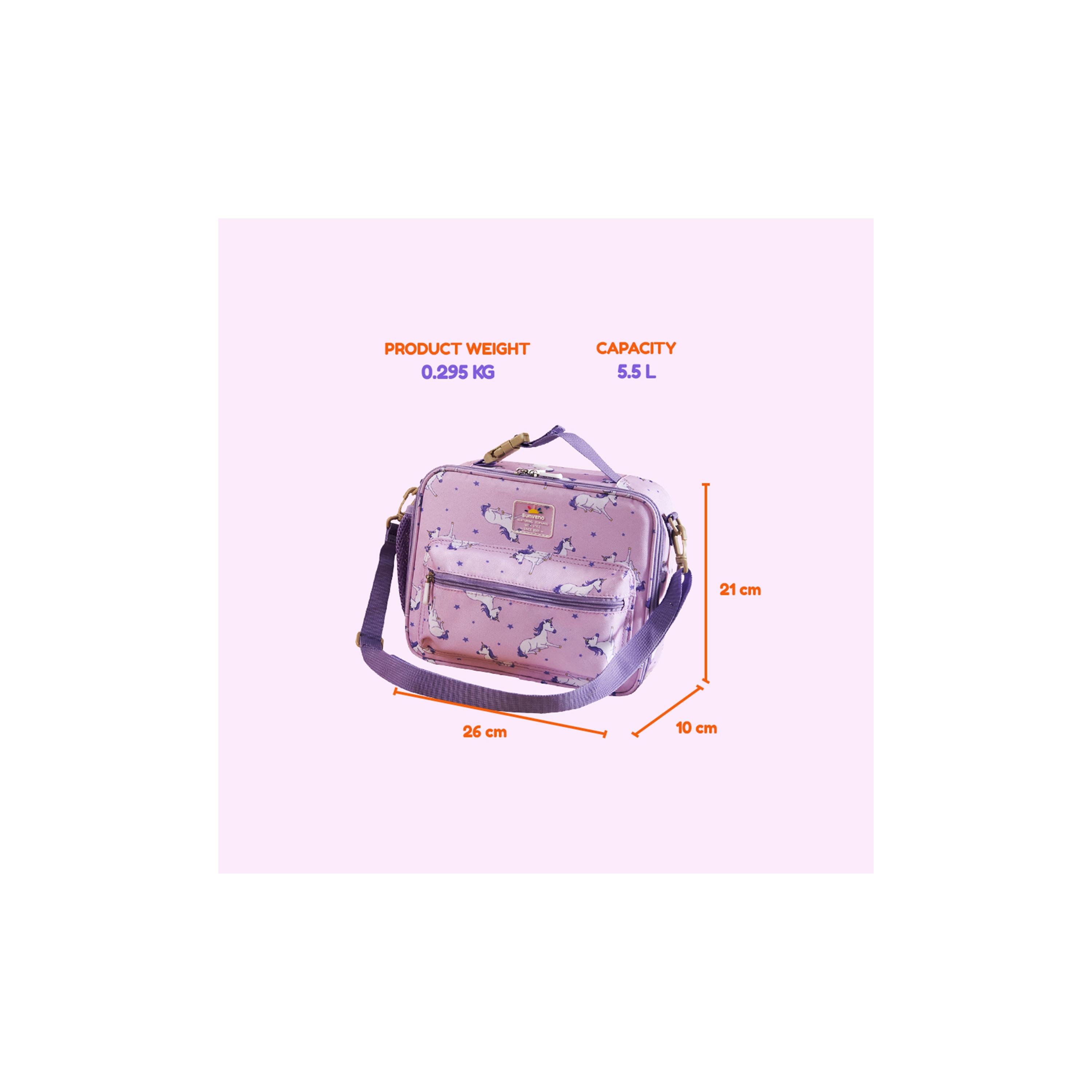 Sunveno Lunch Bag with Shoulder Strap, Unicorn, Purple-school-lunchessentials-lunchbags-image-10