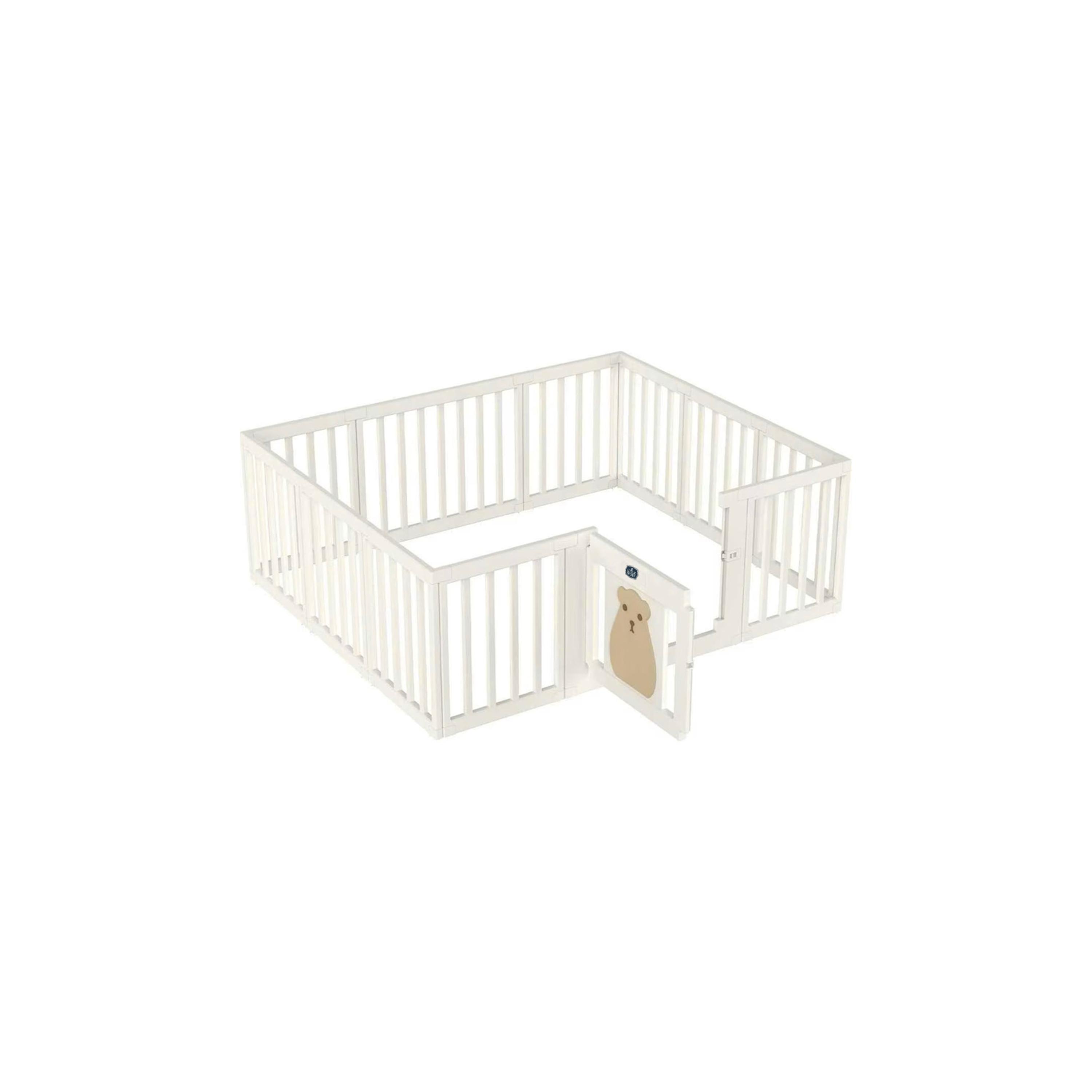 روضة أطفال محمولة مع باب من ليتل ستوري، دب، أبيض-baby-infantactivity-playpensandplaymats-image-1