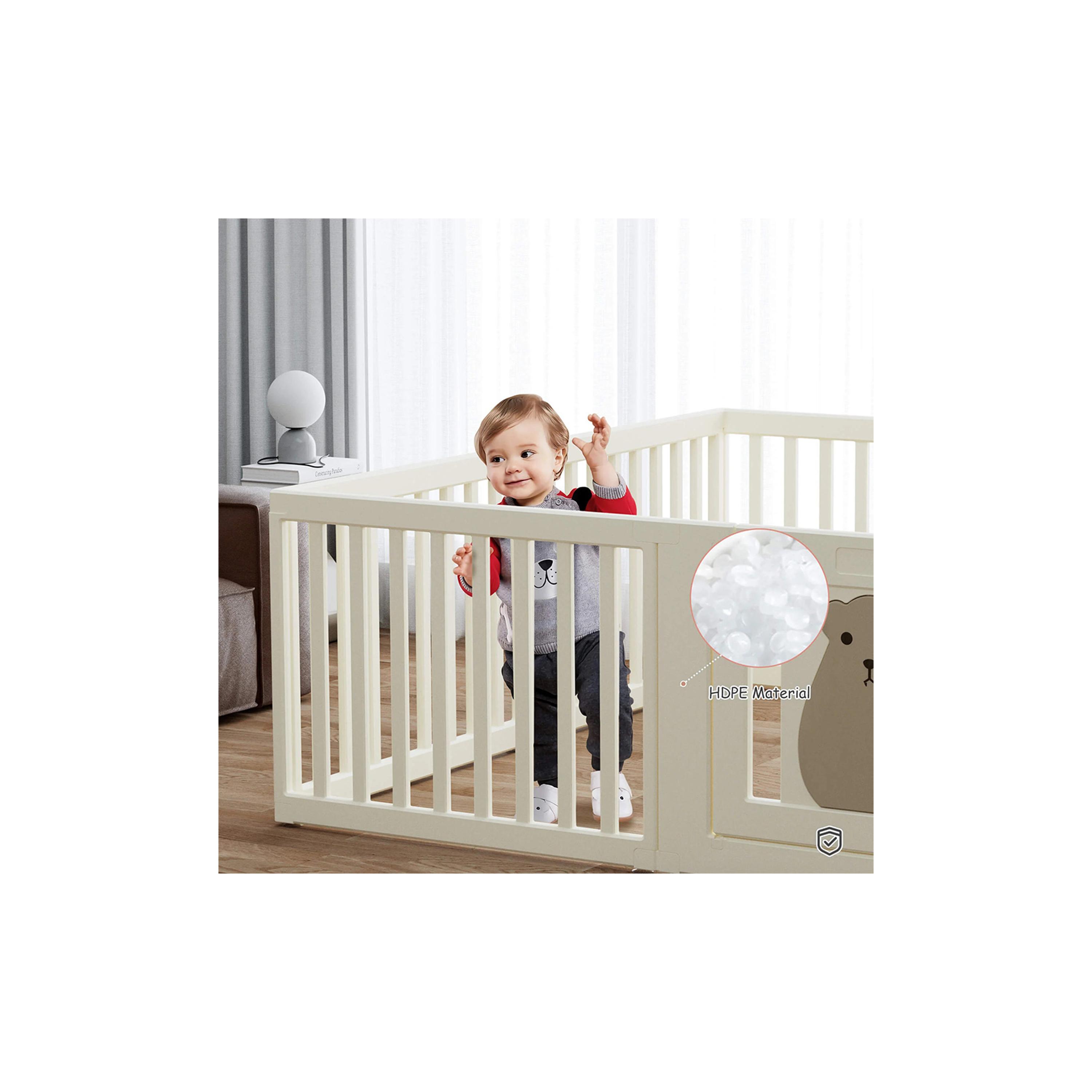 روضة أطفال محمولة مع باب من ليتل ستوري، دب، أبيض-baby-infantactivity-playpensandplaymats-image-2