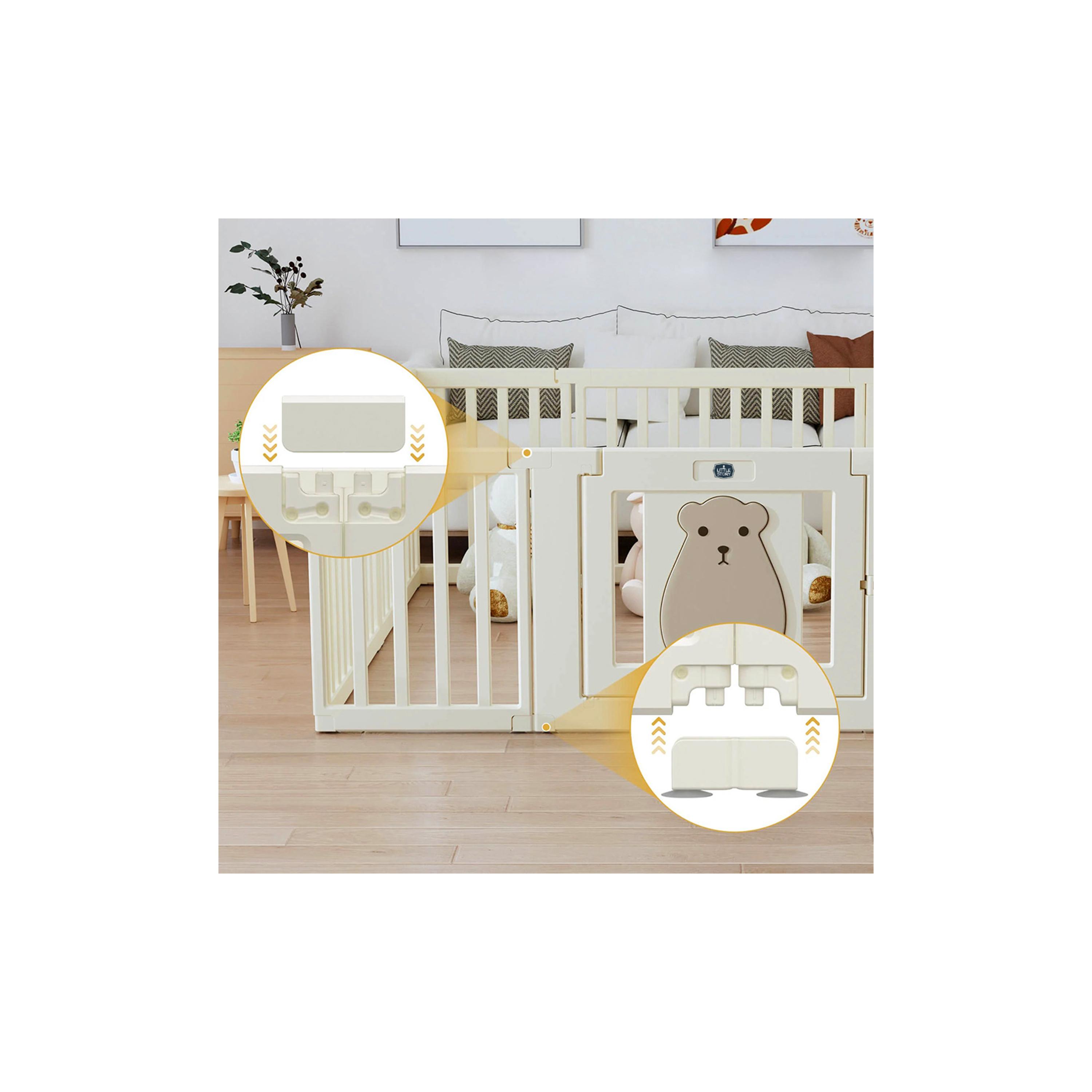 روضة أطفال محمولة مع باب من ليتل ستوري، دب، أبيض-baby-infantactivity-playpensandplaymats-image-3