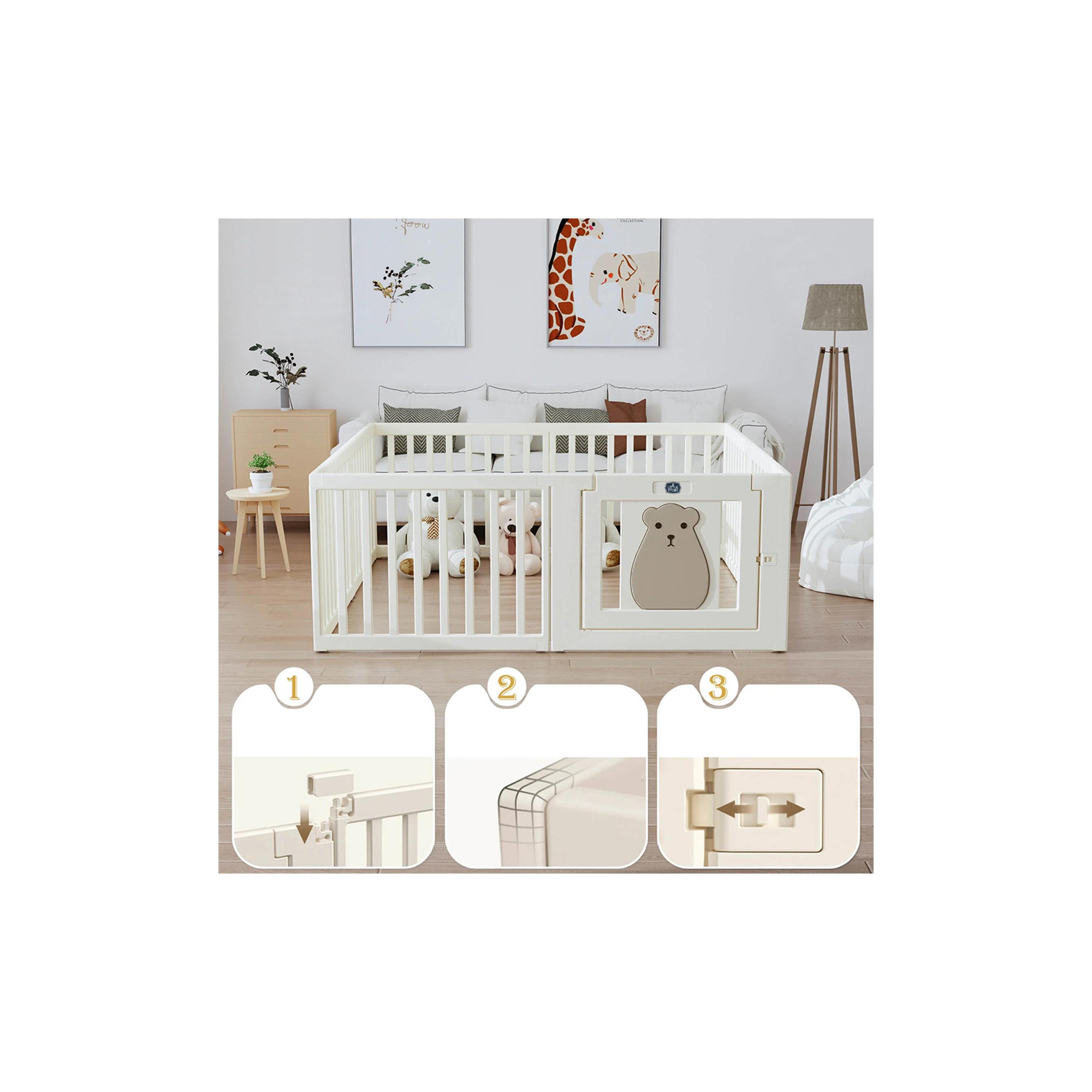روضة أطفال محمولة مع باب من ليتل ستوري، دب، أبيض-baby-infantactivity-playpensandplaymats-image-5
