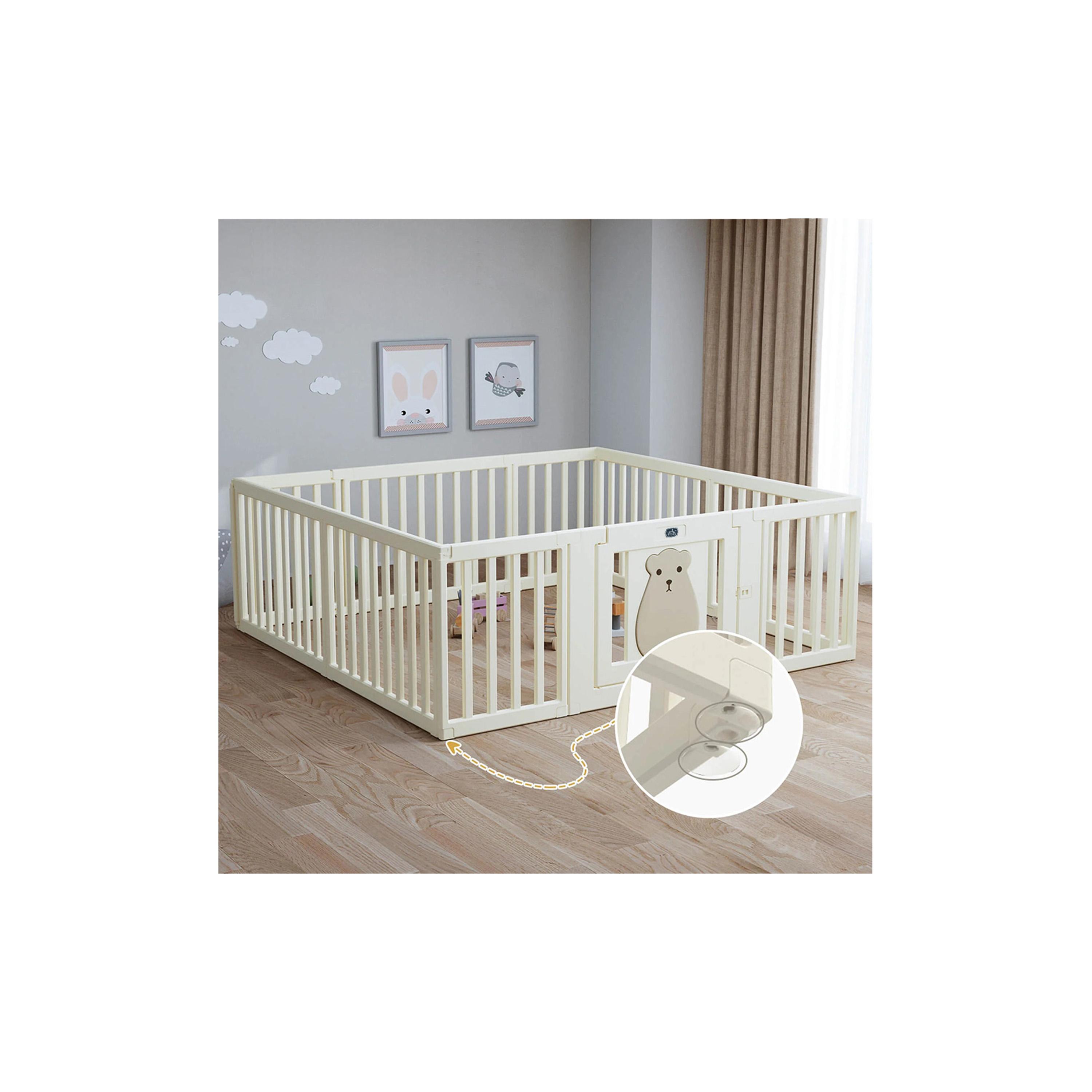 روضة أطفال محمولة مع باب من ليتل ستوري، دب، أبيض-baby-infantactivity-playpensandplaymats-image-6