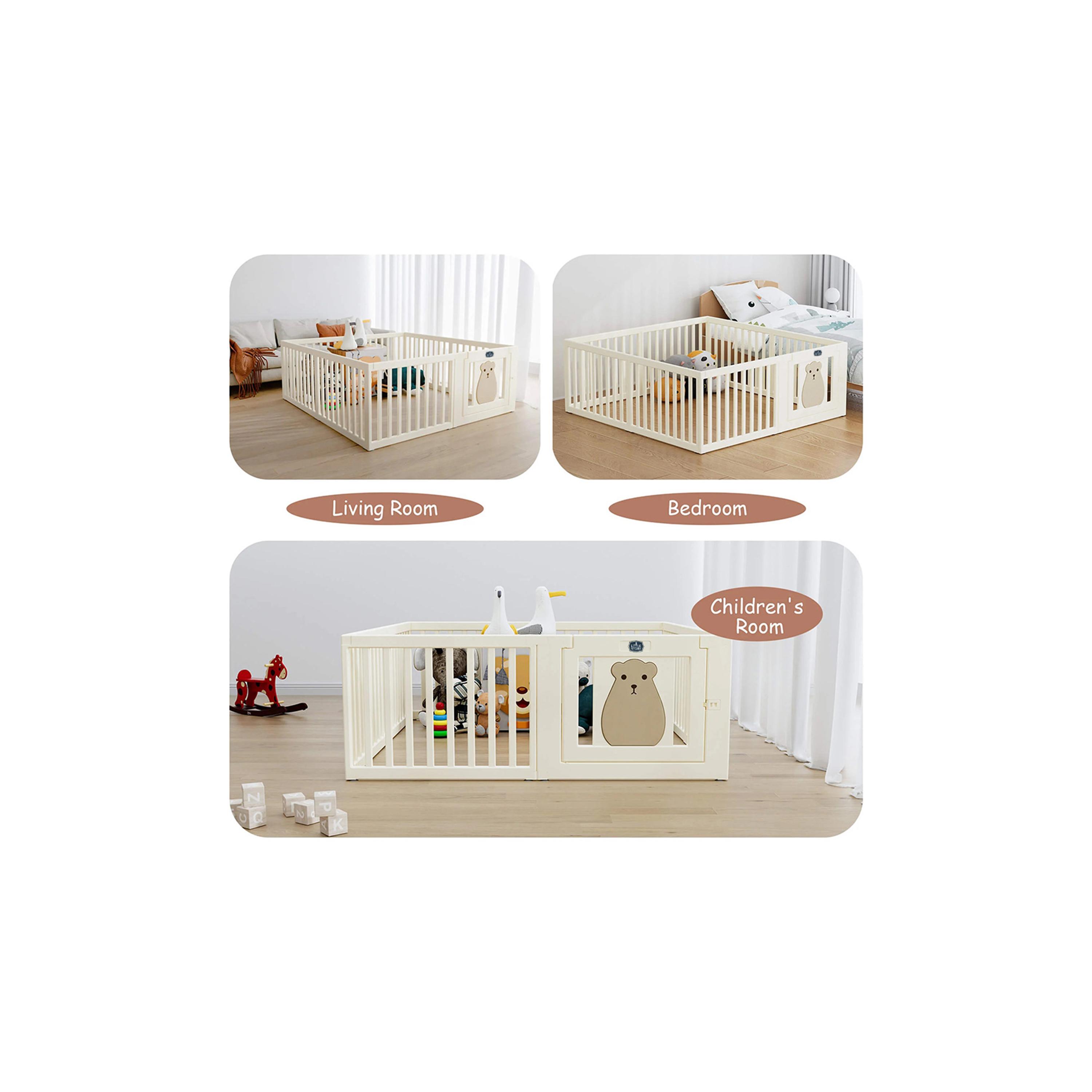 روضة أطفال محمولة مع باب من ليتل ستوري، دب، أبيض-baby-infantactivity-playpensandplaymats-image-7
