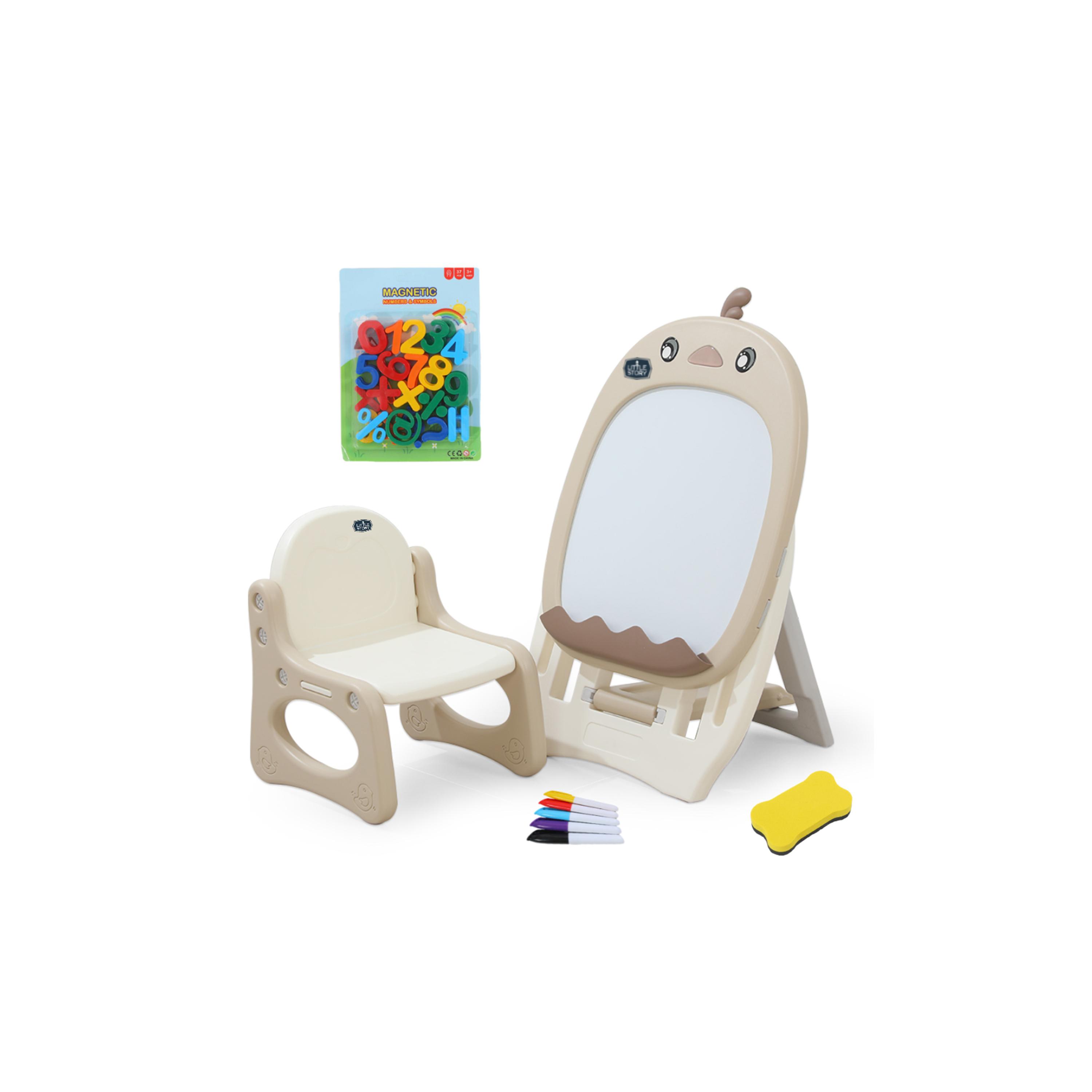 Little Story Drawing Board with Chair & Accessory Set, Beige-school-artsandcrafts-image-1