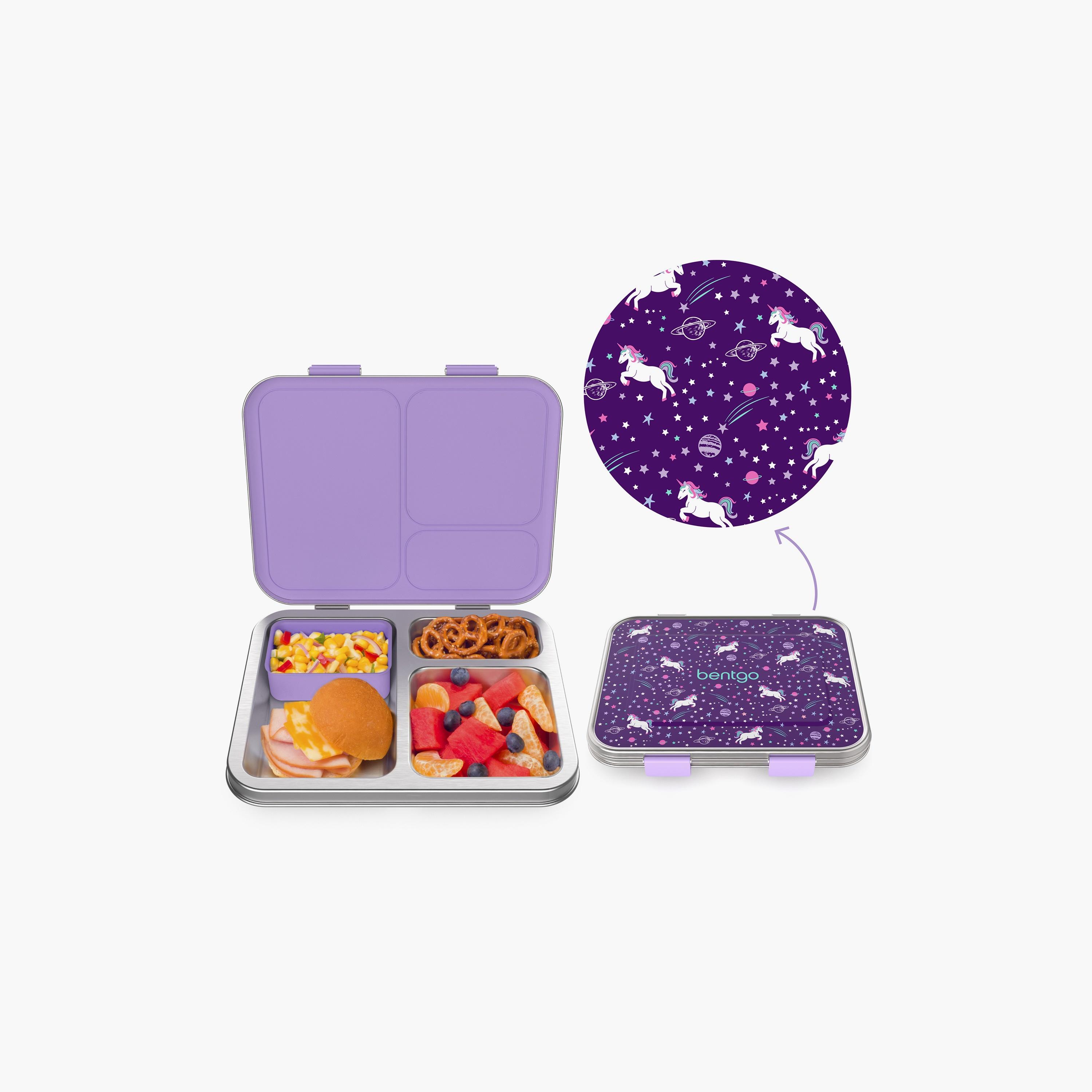 علبة غداء ستانلس ستيل بطبعة يونيكورن من بينتجو - بنفسجي-school-lunchessentials-lunchboxes-image-1
