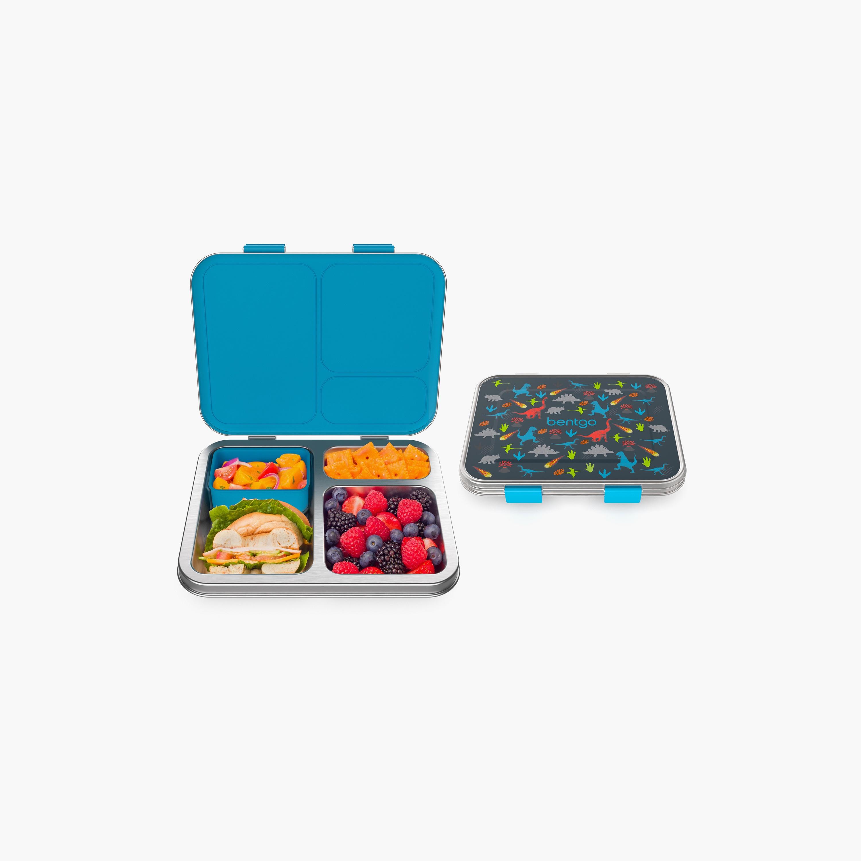 علبة غداء ستانلس ستيل بطبعة ديناصور من بينتجو - أزرق-school-lunchessentials-lunchboxes-image-1