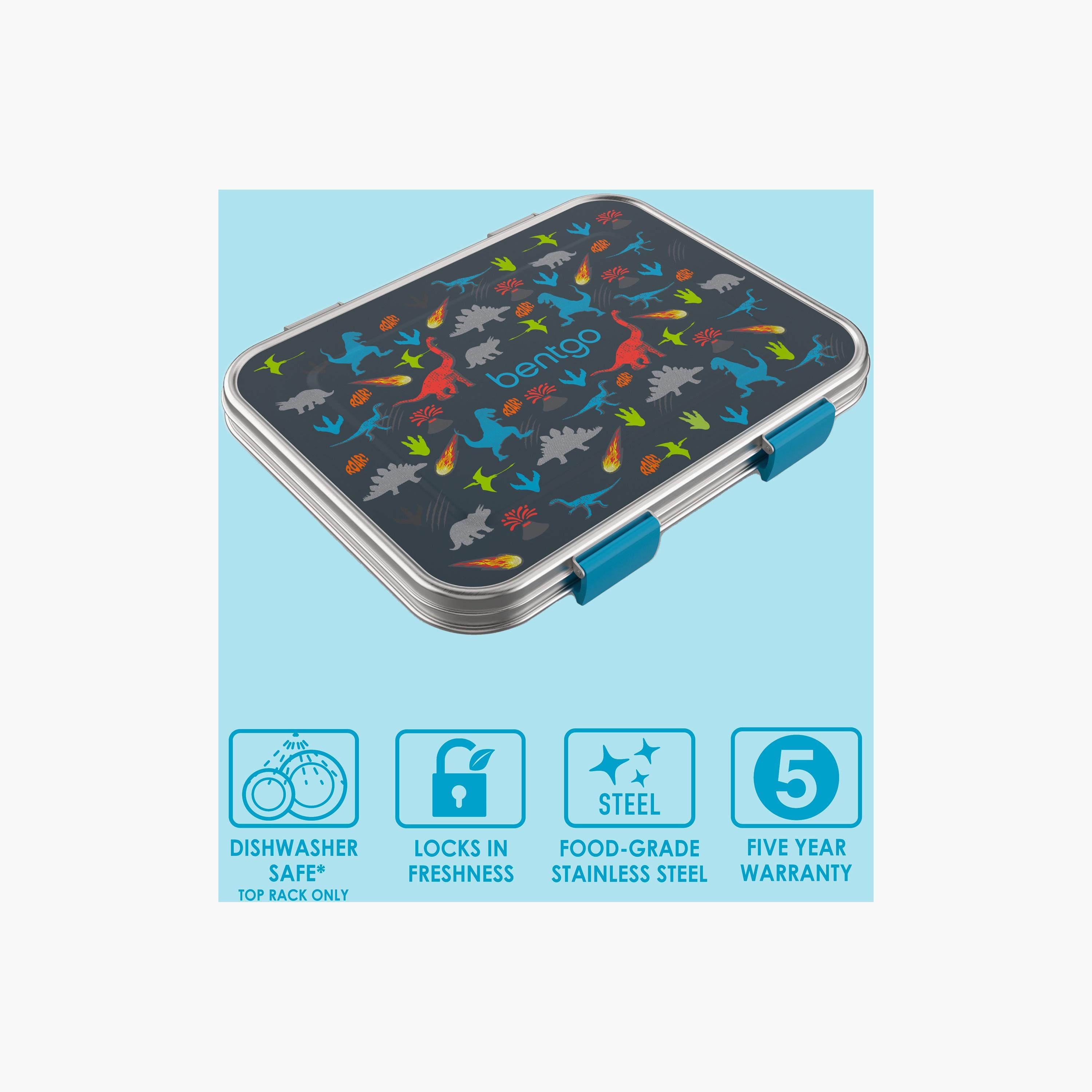 علبة غداء ستانلس ستيل بطبعة ديناصور من بينتجو - أزرق-school-lunchessentials-lunchboxes-image-2