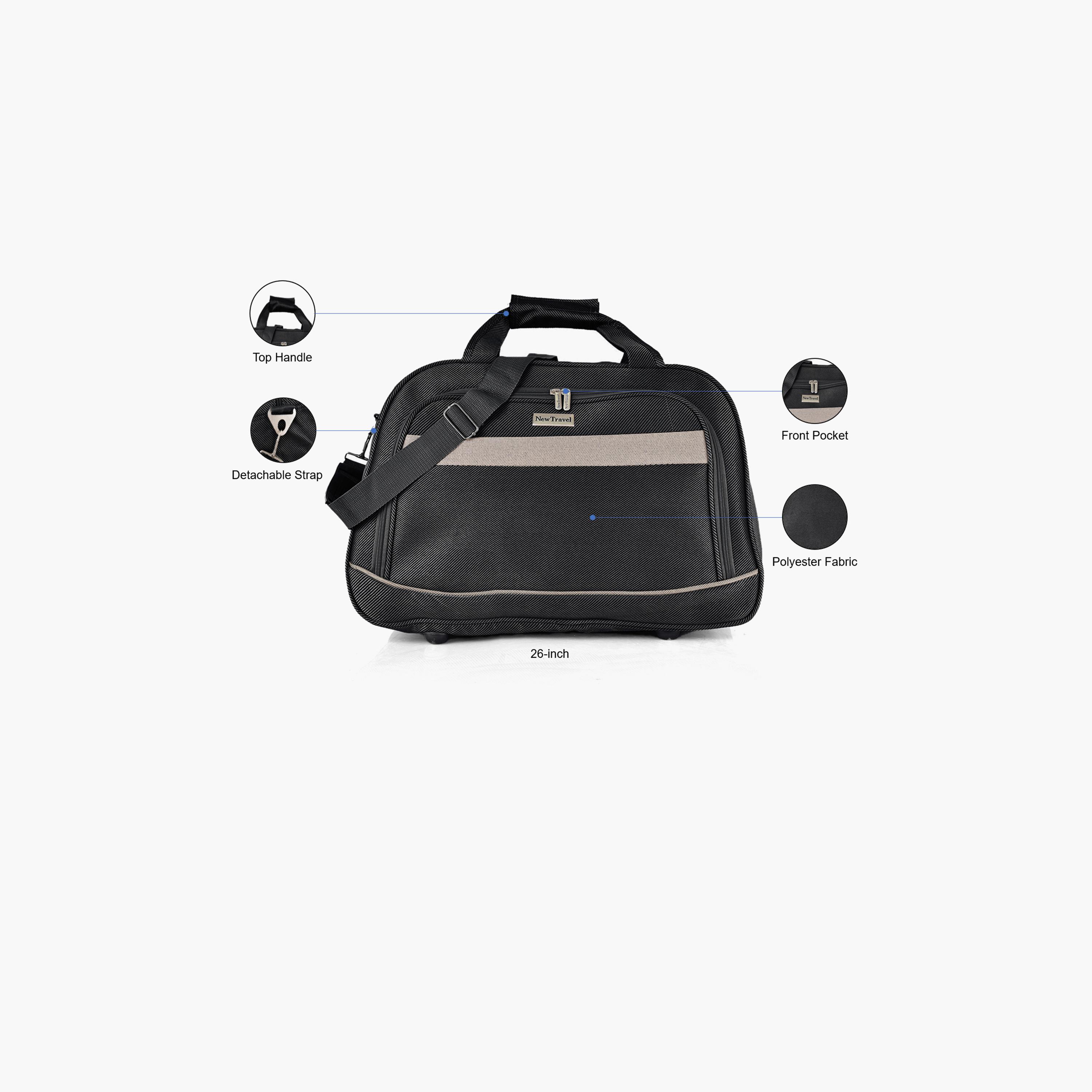 New Travel 26 Inch Polyester Textured Duffle Bags with Zipper closure and Detachable Strap | DQ21-12-26-travel-luggagesandbags-dufflebags-image-3