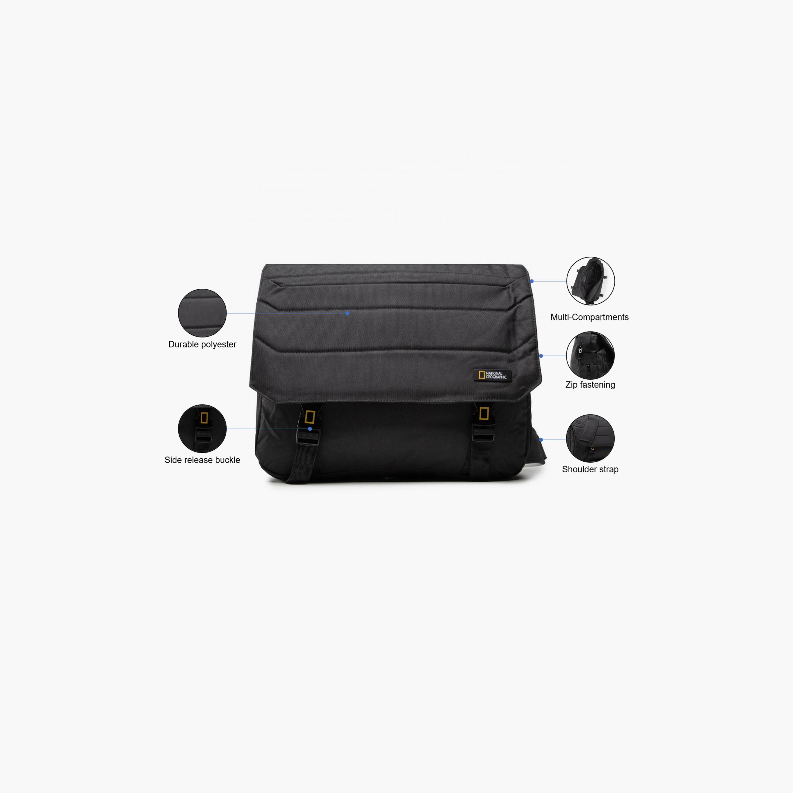 National Geographic Polyester Shoulder Bag with Flap Closure and Adjustable Strap | N00709-men-bags-image-3