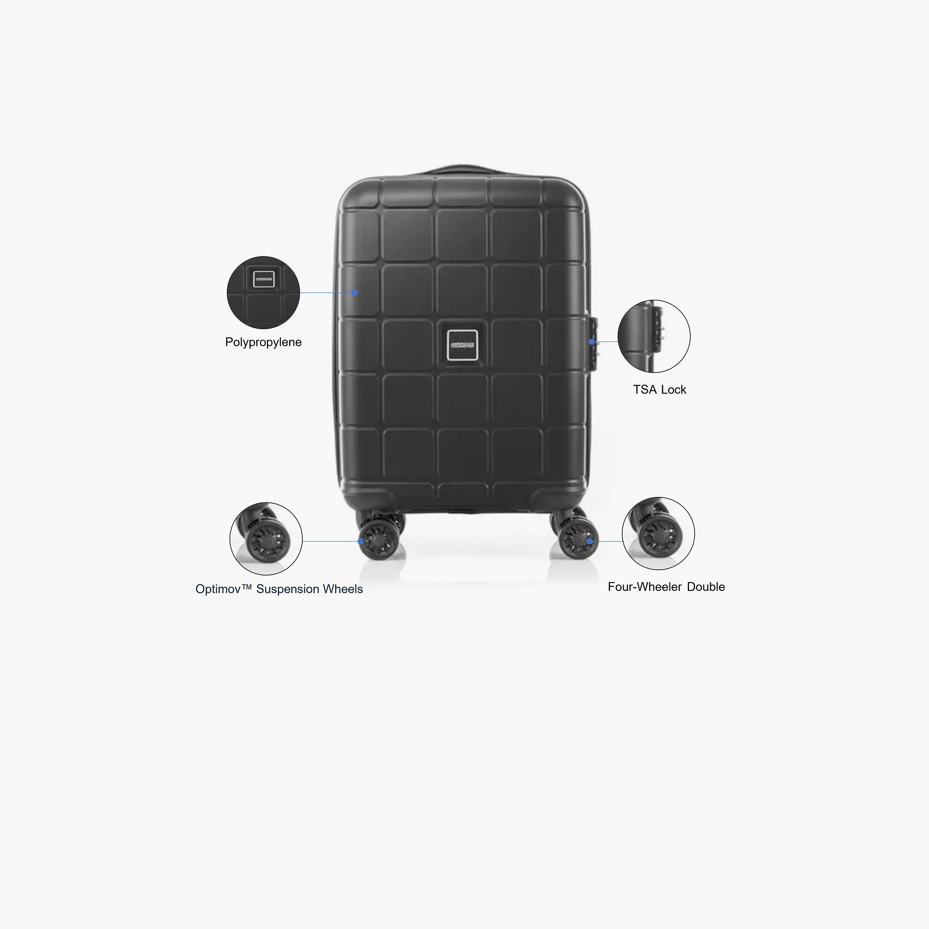 American Tourister Hundo SP 55 CM Small Cabin Polypropylene Hard Sided 4-Wheeler Spinner Trolley Bag with TSA Combination Lock-travel-luggagesandbags-luggage-image-3