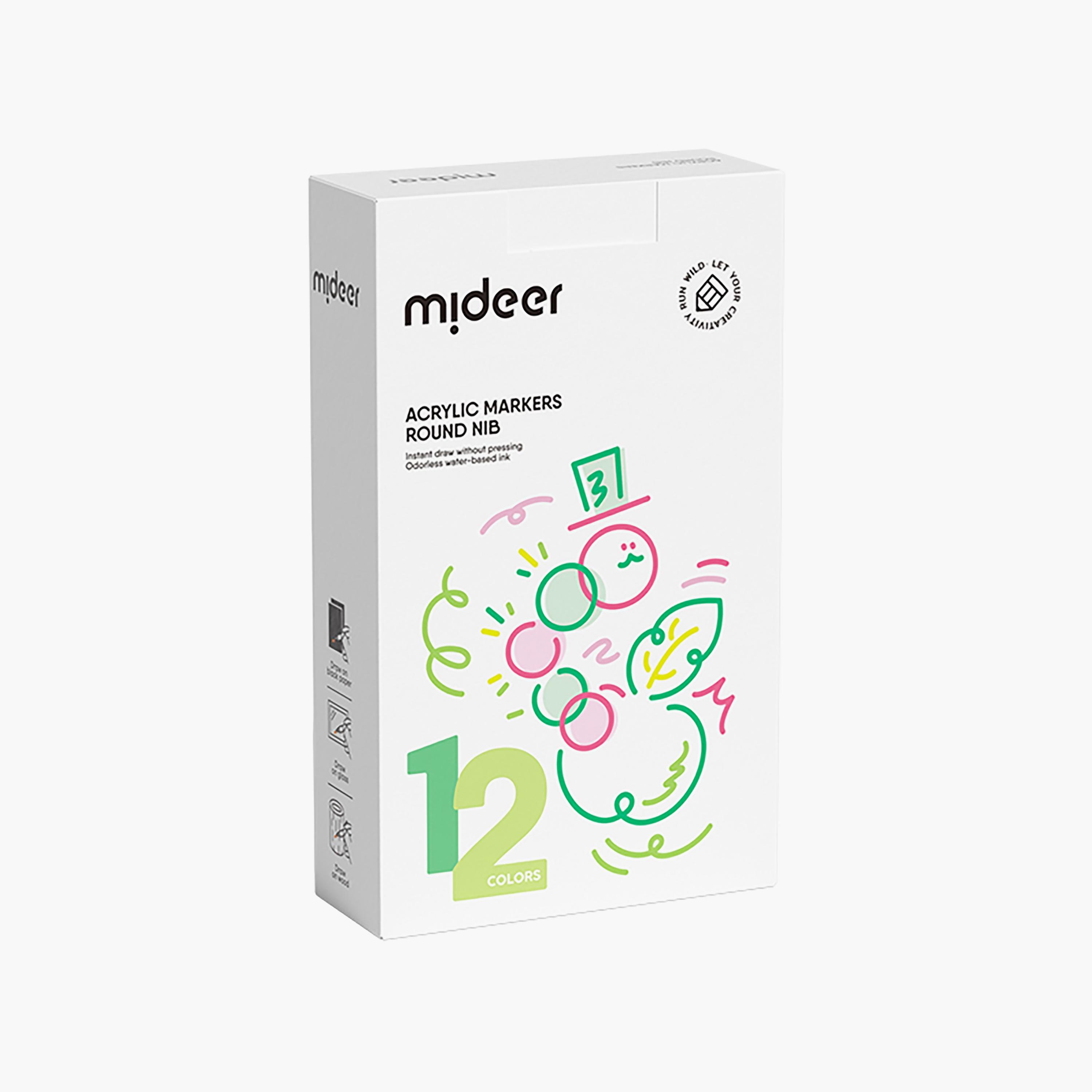 Mideer 12-Piece Round Nib Acrylic Markers-school-artsandcrafts-image-1