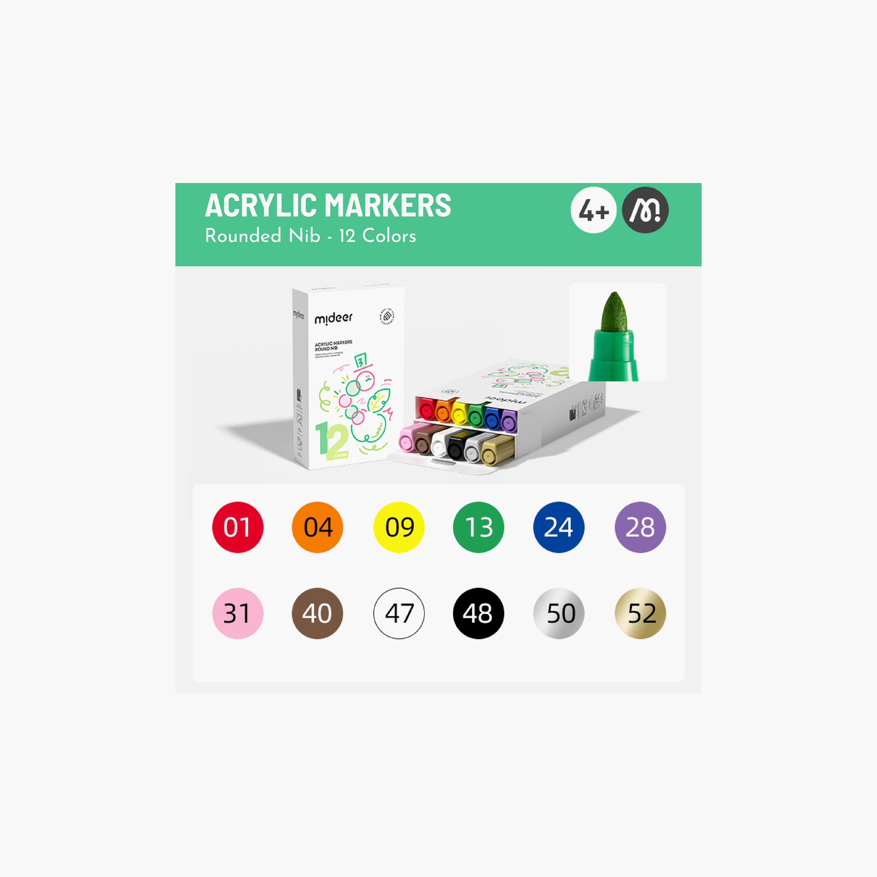 Mideer 12-Piece Round Nib Acrylic Markers-school-artsandcrafts-image-2