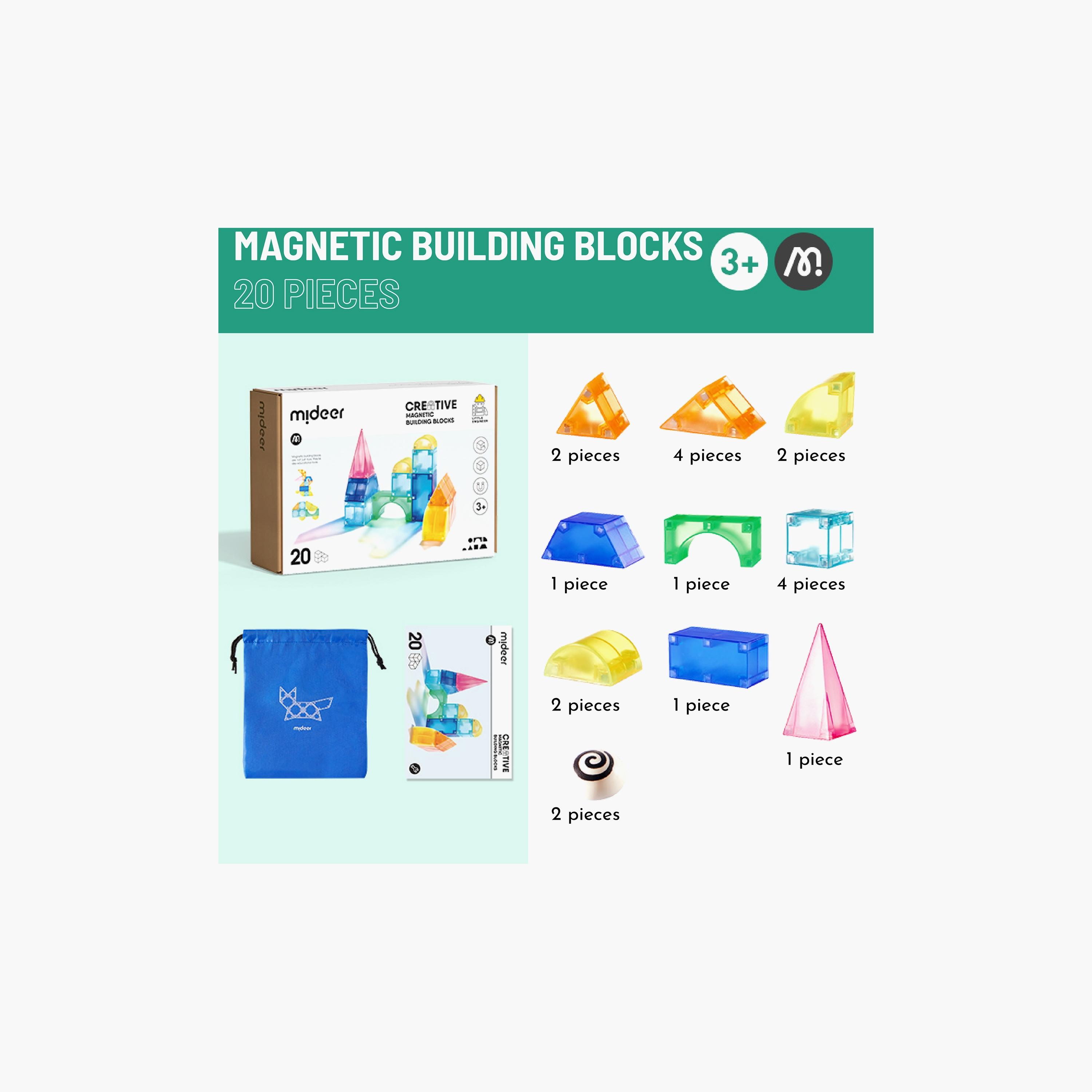 Mideer 20-Piece 3D Magnetic Building Blocks-toys-buildingblocks-magnetictoys-image-2