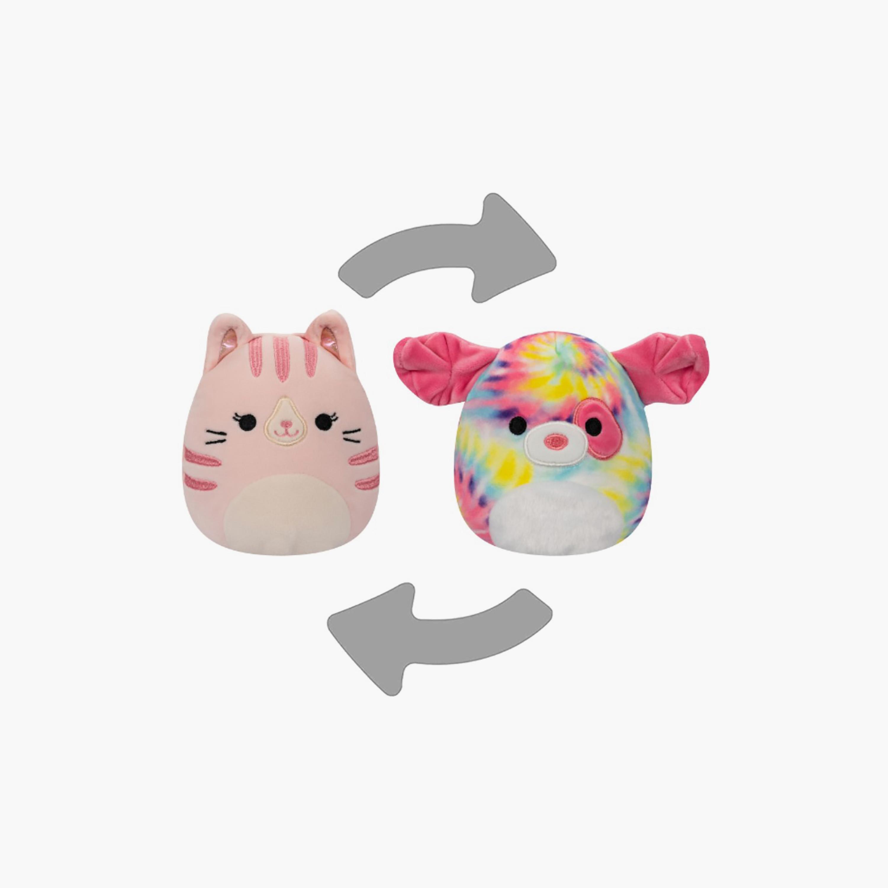 Squishmallows 5'' Flipamallow Laura the Pink Tabby Cat/Shena the Rainbow Tie-Dye Dog Plush Toy-toys-plushsofttoys-animals-image-1