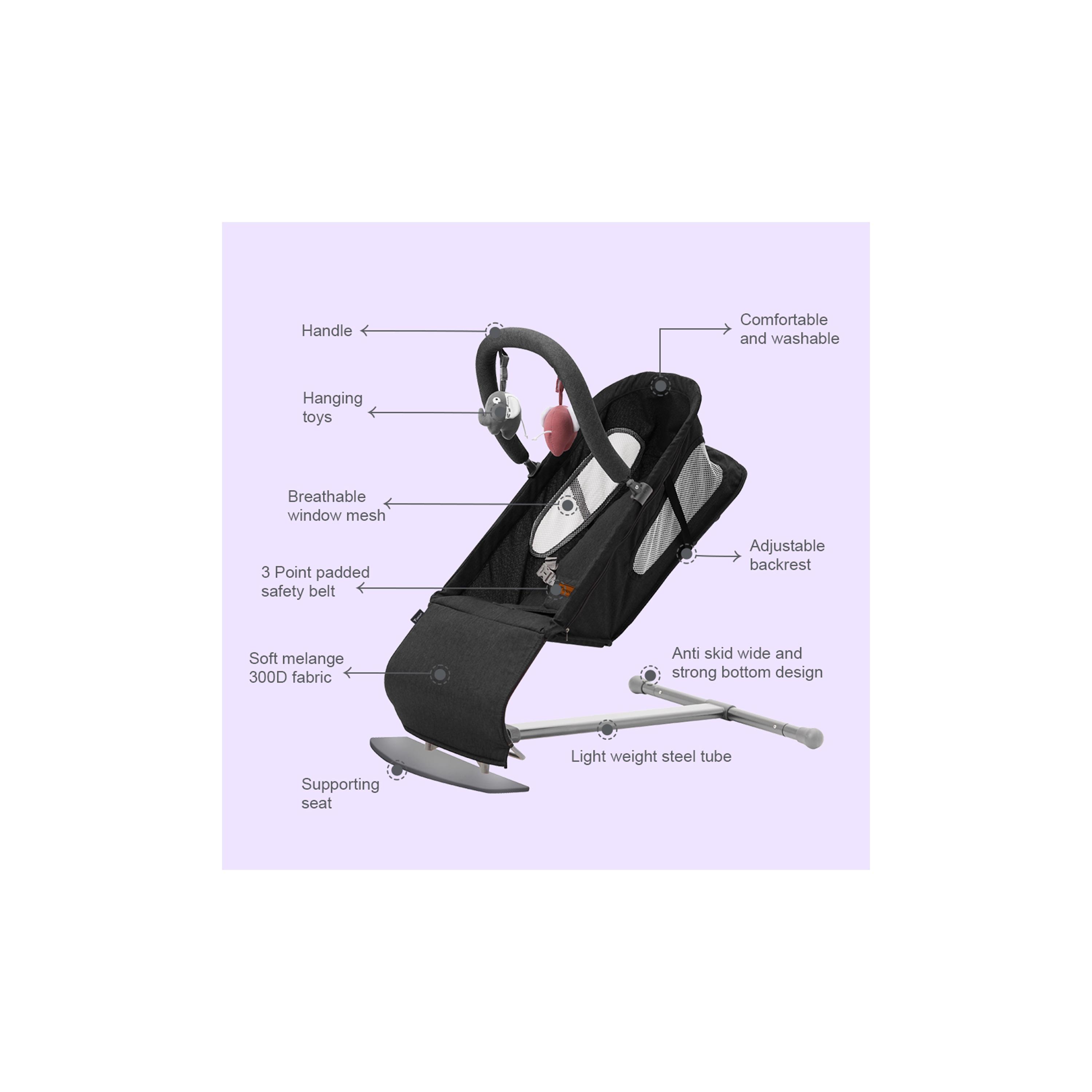 Teknum Baby Bouncer with Grab Toys - Black-baby-infantactivity-bouncers-image-6